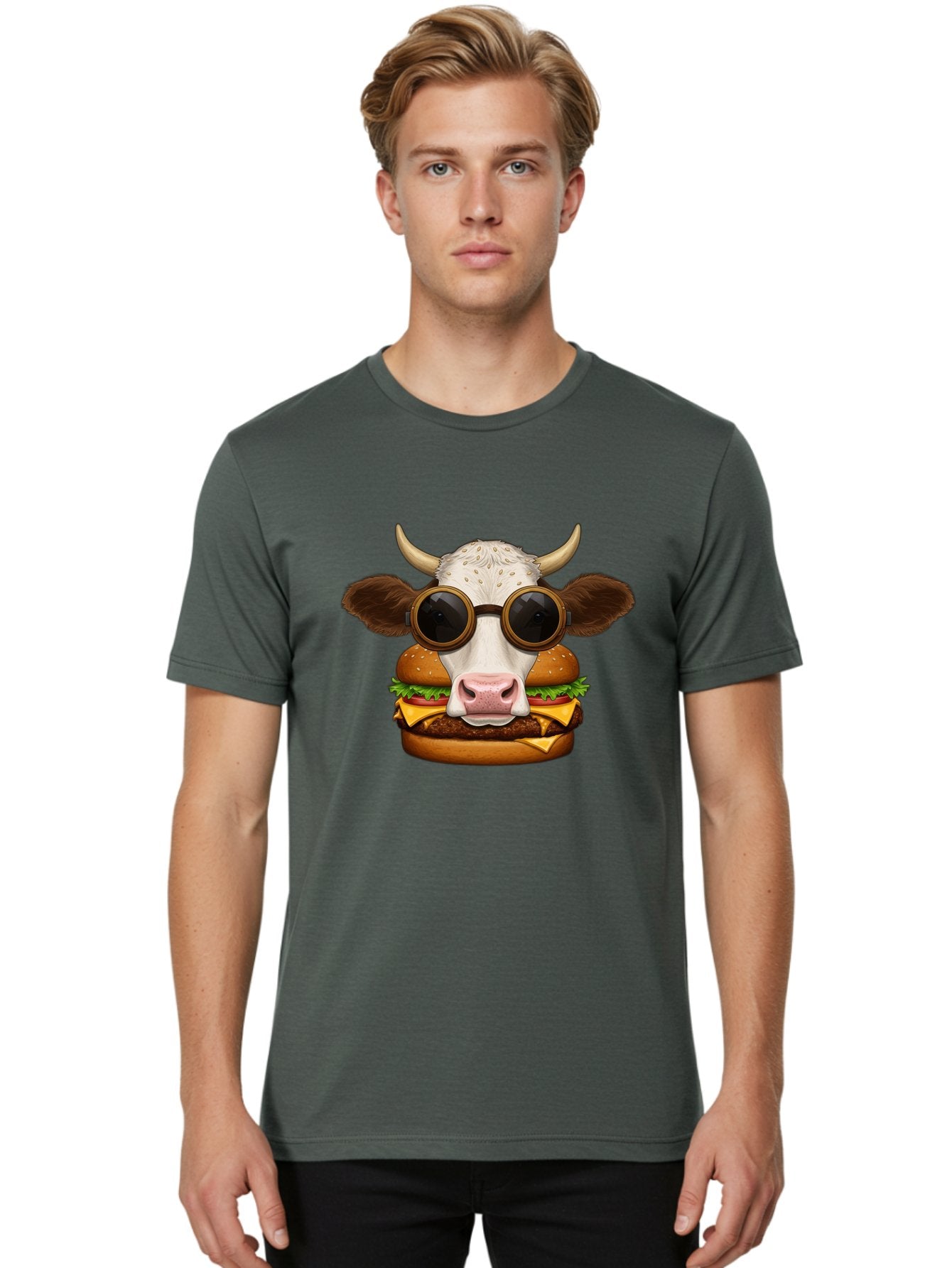 Cow-In-Shades-Burger Men'S Graphic Tee, 100% Cotton, Comfortable Casual Summer Wear, Machine Washable, Vintage Camera, Old Camera, Antique Camera, Black Camera, Classic Photography, Photography Equipment, Nostalgic Device, Film Camera, Bah800 28