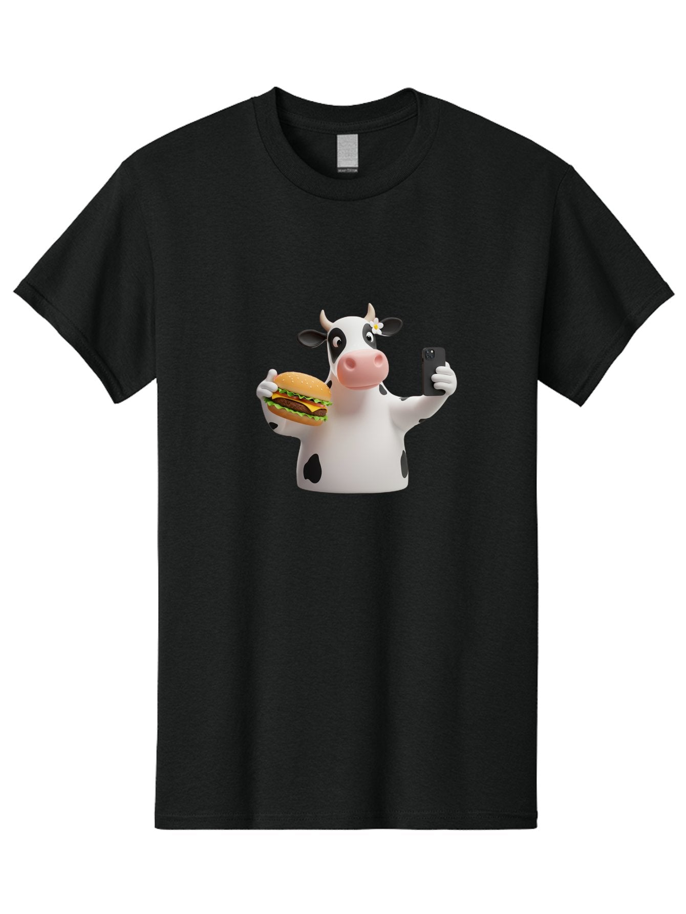 Cow-Selfie-1 Men'S Graphic Tee, 100% Cotton, Comfortable Casual Summer Wear, Machine Washable, Vintage Camera, Old Camera, Antique Camera, Black Camera, Classic Photography, Photography Equipment, Nostalgic Device, Film Camera, Camera Art Bah802