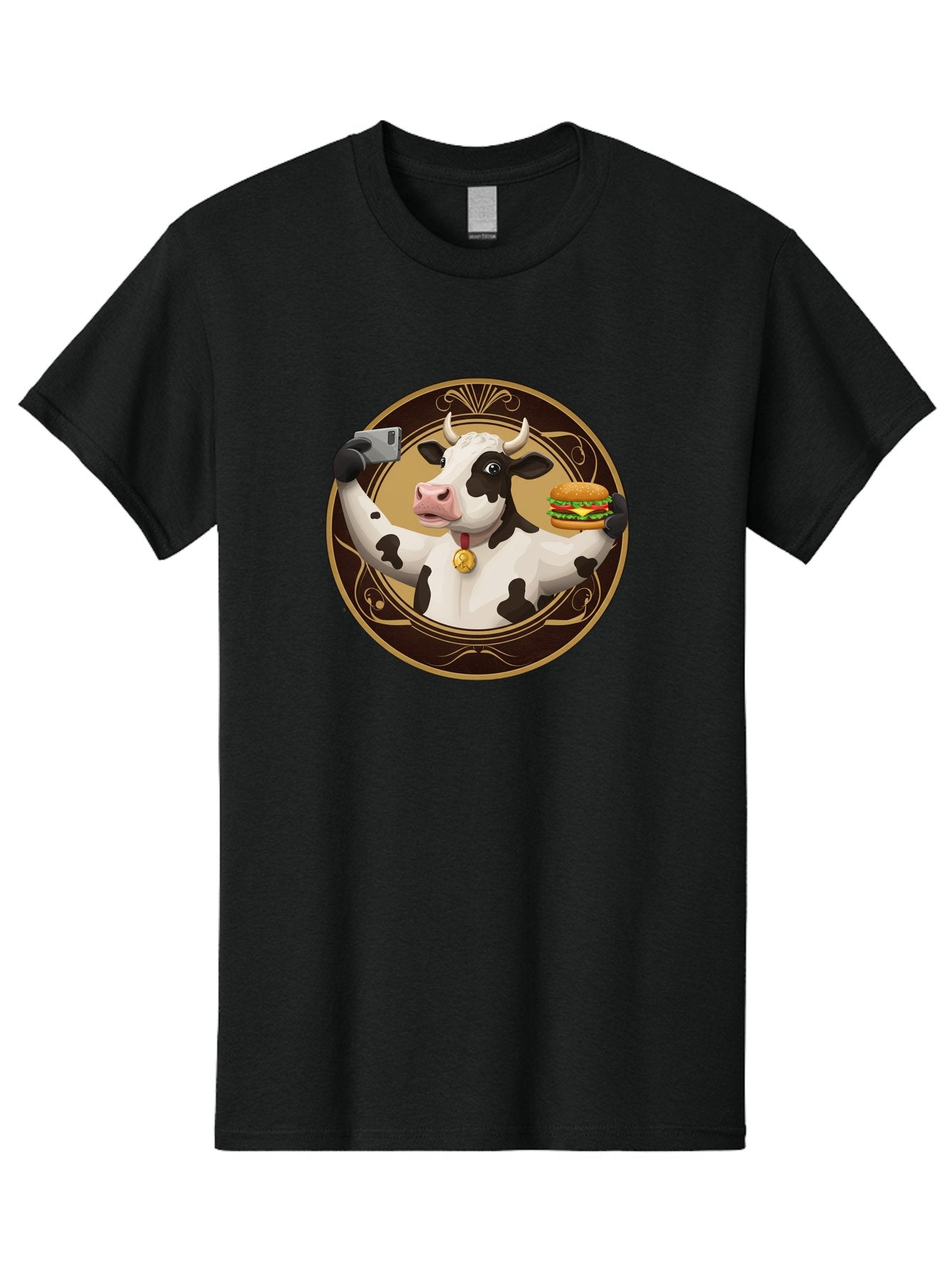 Cow-Selfie-4 Men'S Graphic Tee, 100% Cotton, Comfortable Casual Summer Wear, Machine Washable, Vintage Camera, Old Camera, Antique Camera, Black Camera, Classic Photography, Photography Equipment, Nostalgic Device, Film Camera, Camera Art Bah805 3