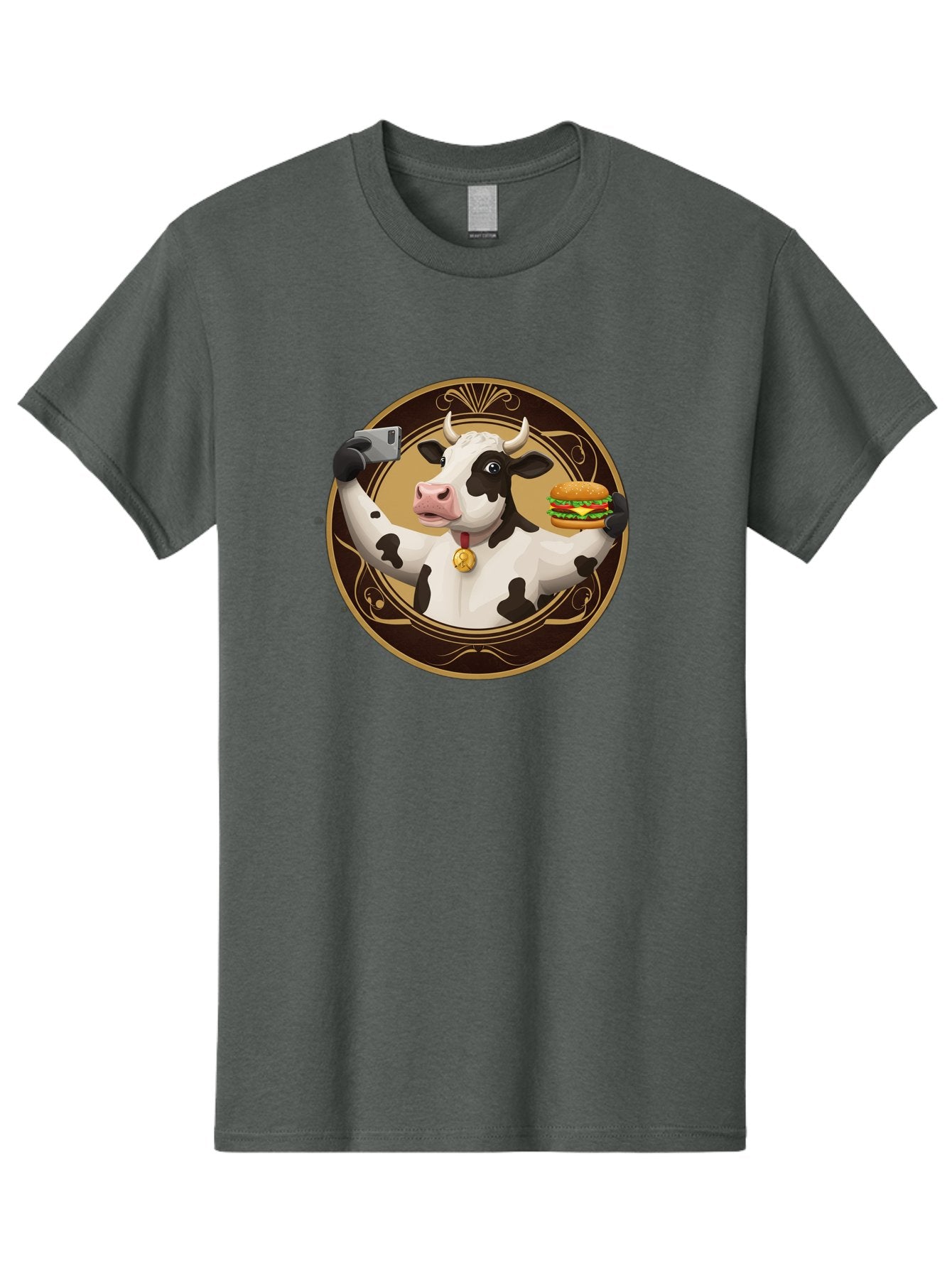 Cow-Selfie-4 Men'S Graphic Tee, 100% Cotton, Comfortable Casual Summer Wear, Machine Washable, Vintage Camera, Old Camera, Antique Camera, Black Camera, Classic Photography, Photography Equipment, Nostalgic Device, Film Camera, Camera Art Bah805