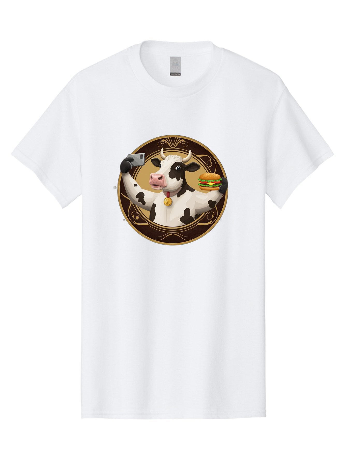 Cow-Selfie-4 Men'S Graphic Tee, 100% Cotton, Comfortable Casual Summer Wear, Machine Washable, Vintage Camera, Old Camera, Antique Camera, Black Camera, Classic Photography, Photography Equipment, Nostalgic Device, Film Camera, Camera Art Bah805