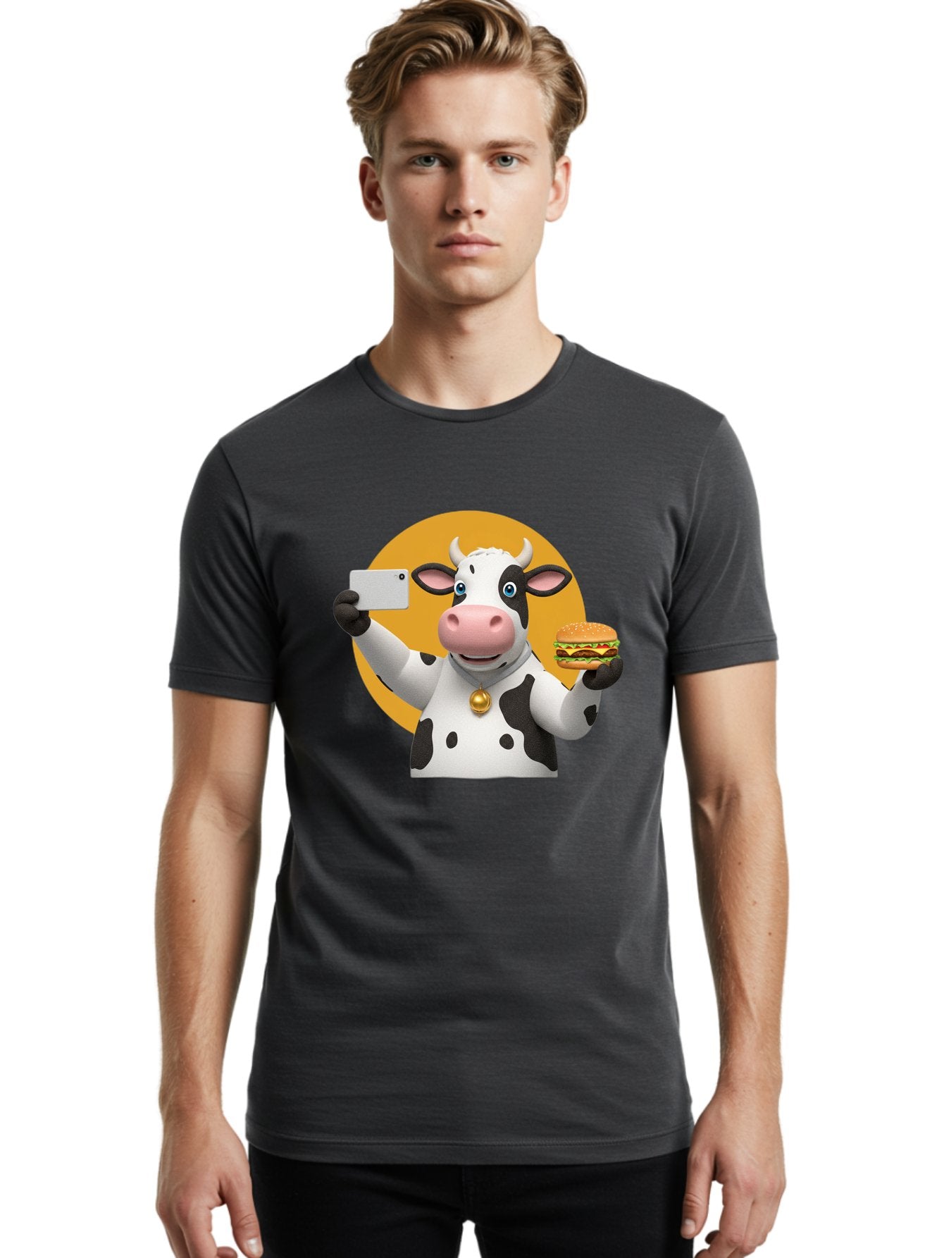 Cow-Selfie-Burger-1 Men'S Graphic Tee, 100% Cotton, Comfortable Casual Summer Wear, Machine Washable, Vintage Camera, Old Camera, Antique Camera, Black Camera, Classic Photography, Photography Equipment, Nostalgic Device, Film Camera, Bah806 30