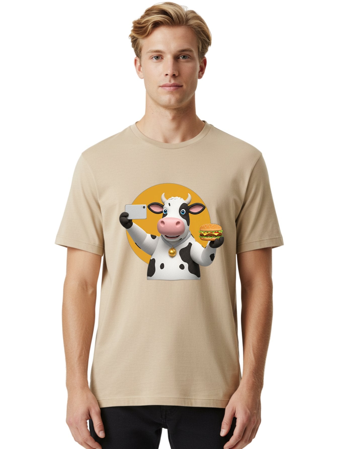 Cow-Selfie-Burger-1 Men'S Graphic Tee, 100% Cotton, Comfortable Casual Summer Wear, Machine Washable, Vintage Camera, Old Camera, Antique Camera, Black Camera, Classic Photography, Photography Equipment, Nostalgic Device, Film Camera, Bah806 19
