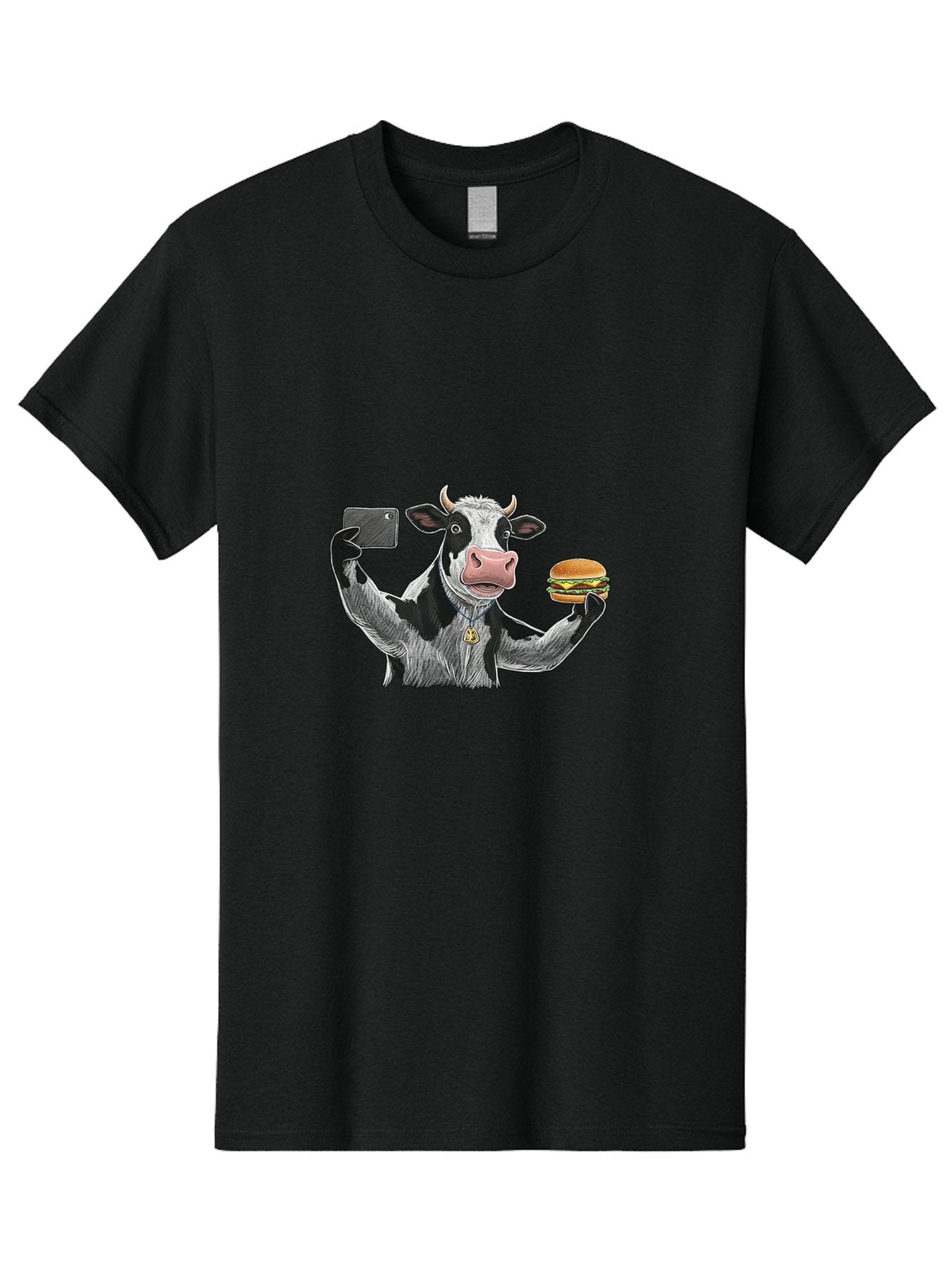 Cow-Selfie-Burger-2 Men'S Graphic Tee, 100% Cotton, Comfortable Casual Summer Wear, Machine Washable, Vintage Camera, Old Camera, Antique Camera, Black Camera, Classic Photography, Photography Equipment, Nostalgic Device, Film Camera, Bah807