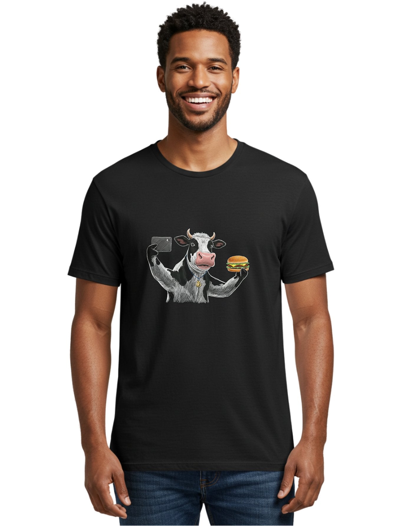 Cow-Selfie-Burger-2 Men'S Graphic Tee, 100% Cotton, Comfortable Casual Summer Wear, Machine Washable, Vintage Camera, Old Camera, Antique Camera, Black Camera, Classic Photography, Photography Equipment, Nostalgic Device, Film Camera, Bah807 19