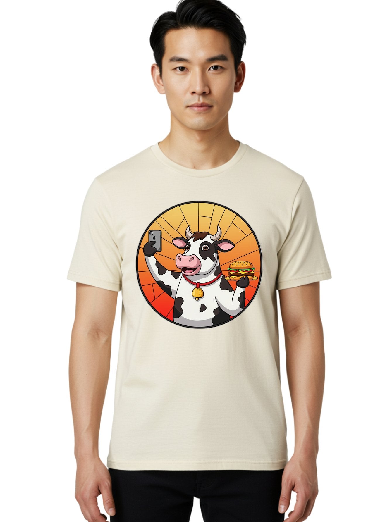 Cow-Selfie-Burger Men'S Graphic Tee, 100% Cotton, Comfortable Casual Summer Wear, Machine Washable, Vintage Camera, Old Camera, Antique Camera, Black Camera, Classic Photography, Photography Equipment, Nostalgic Device, Film Camera, Camera Art Bah808 24