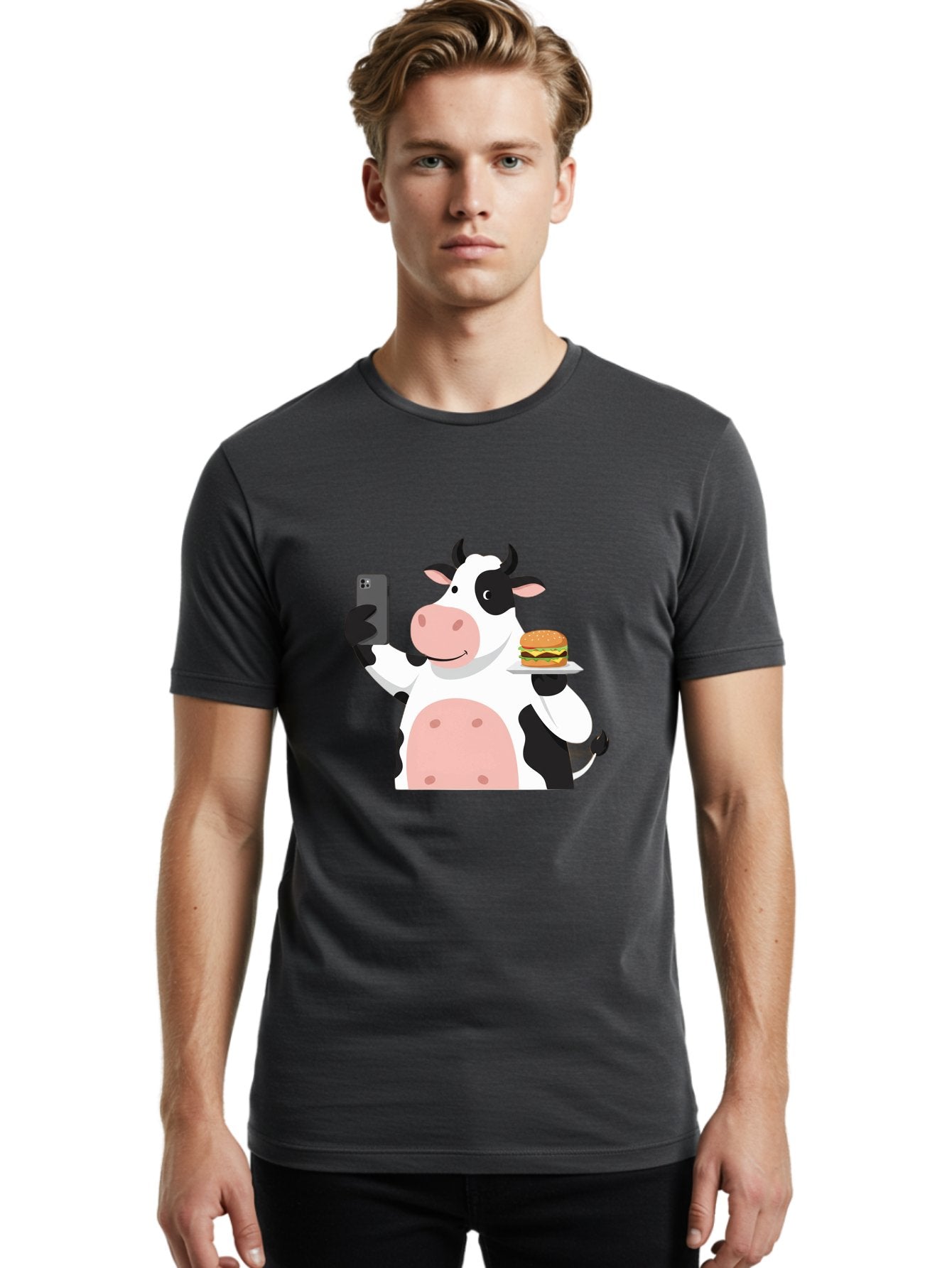 Cow-Serving-Burger Men'S Graphic Tee, 100% Cotton, Comfortable Casual Summer Wear, Machine Washable, Vintage Camera, Old Camera, Antique Camera, Black Camera, Classic Photography, Photography Equipment, Nostalgic Device, Film Camera, Bah810 16