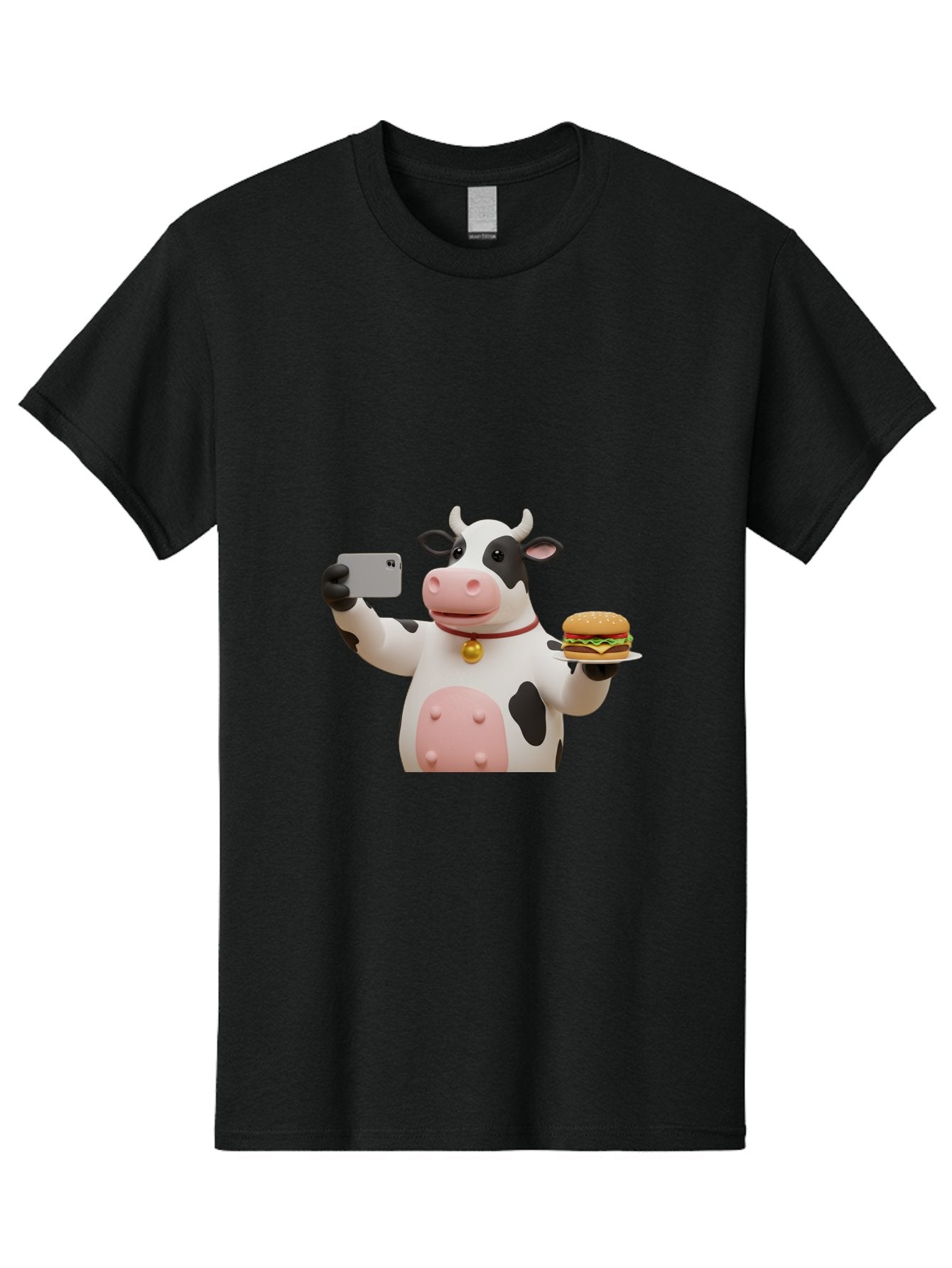 Cow-Taking-Selfie-With-Burger-1 Men'S Graphic Tee, 100% Cotton, Comfortable Casual Summer Wear, Machine Washable, Vintage Camera, Old Camera, Antique Camera, Black Camera, Classic Photography, Photography Equipment, Nostalgic Device, Bah812