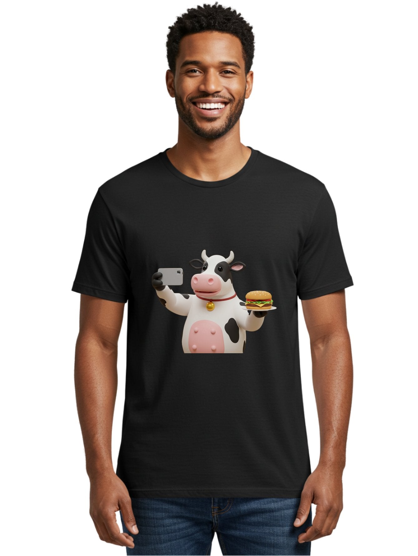 Cow-Taking-Selfie-With-Burger-1 Men'S Graphic Tee, 100% Cotton, Comfortable Casual Summer Wear, Machine Washable, Vintage Camera, Old Camera, Antique Camera, Black Camera, Classic Photography, Photography Equipment, Nostalgic Device, Bah812 21