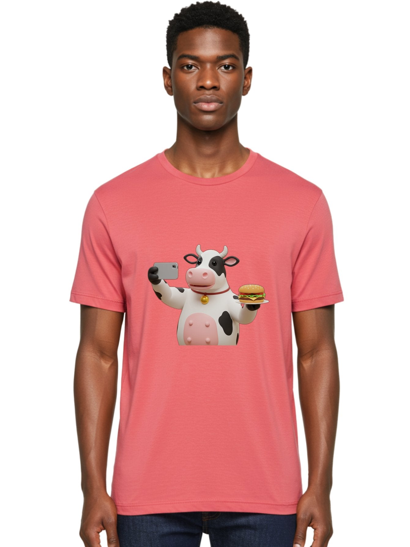Cow-Taking-Selfie-With-Burger-1 Men'S Graphic Tee, 100% Cotton, Comfortable Casual Summer Wear, Machine Washable, Vintage Camera, Old Camera, Antique Camera, Black Camera, Classic Photography, Photography Equipment, Nostalgic Device, Bah812 17