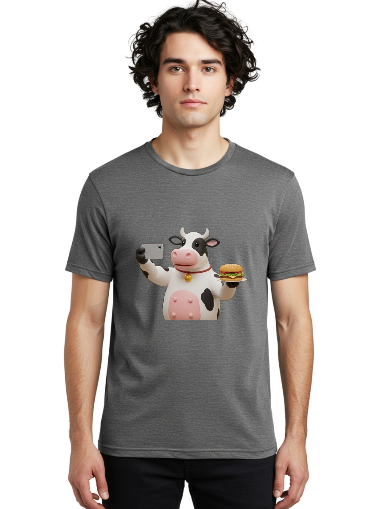 Cow-Taking-Selfie-With-Burger-1 Men'S Graphic Tee, 100% Cotton, Comfortable Casual Summer Wear, Machine Washable, Vintage Camera, Old Camera, Antique Camera, Black Camera, Classic Photography, Photography Equipment, Nostalgic Device, Bah812 26