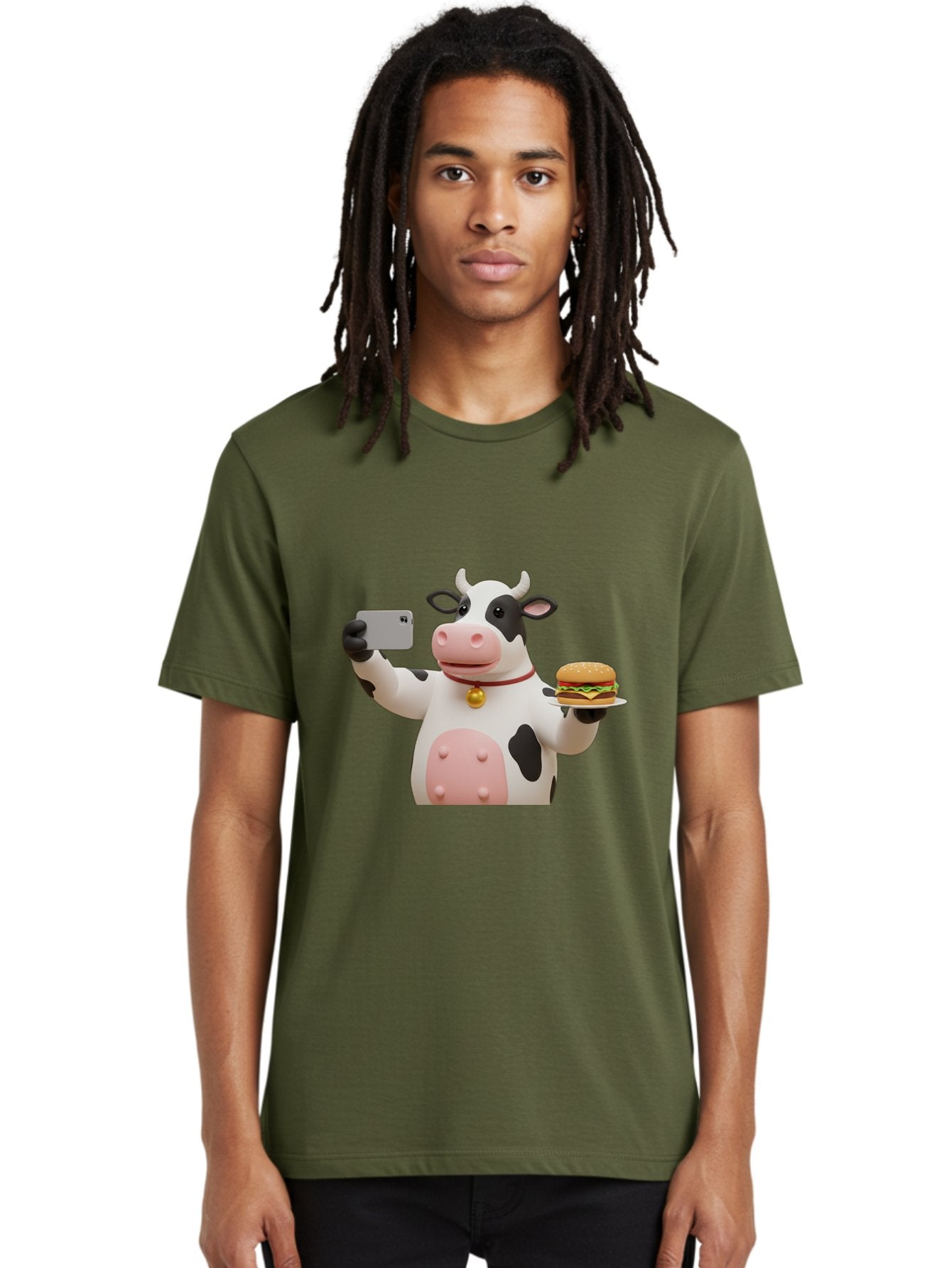 Cow-Taking-Selfie-With-Burger-1 Men'S Graphic Tee, 100% Cotton, Comfortable Casual Summer Wear, Machine Washable, Vintage Camera, Old Camera, Antique Camera, Black Camera, Classic Photography, Photography Equipment, Nostalgic Device, Bah812 25