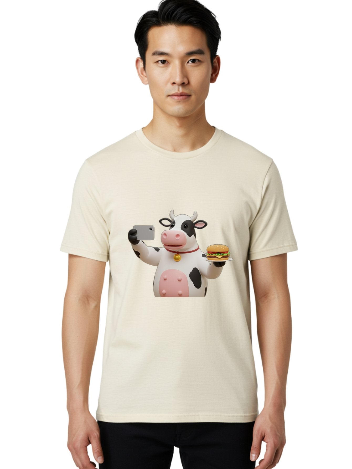 Cow-Taking-Selfie-With-Burger-1 Men'S Graphic Tee, 100% Cotton, Comfortable Casual Summer Wear, Machine Washable, Vintage Camera, Old Camera, Antique Camera, Black Camera, Classic Photography, Photography Equipment, Nostalgic Device, Bah812 20
