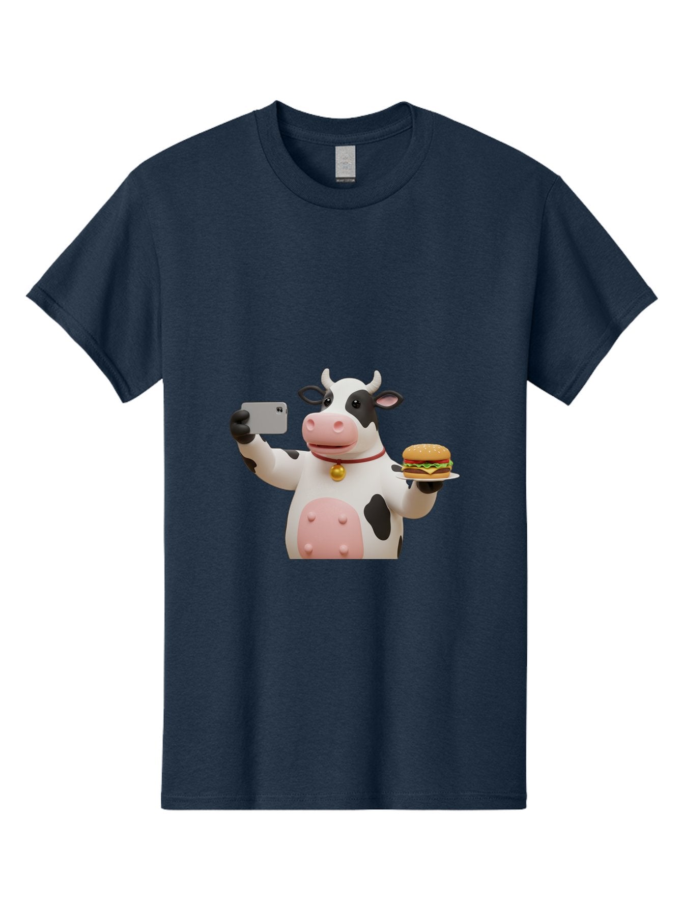 Cow-Taking-Selfie-With-Burger-1 Men'S Graphic Tee, 100% Cotton, Comfortable Casual Summer Wear, Machine Washable, Vintage Camera, Old Camera, Antique Camera, Black Camera, Classic Photography, Photography Equipment, Nostalgic Device, Bah812 11