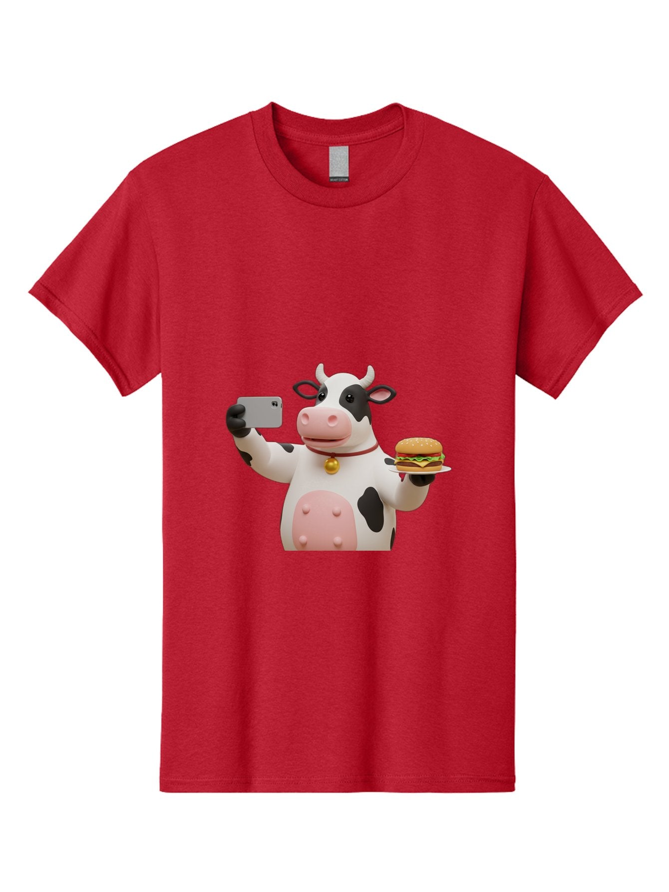 Cow-Taking-Selfie-With-Burger-1 Men'S Graphic Tee, 100% Cotton, Comfortable Casual Summer Wear, Machine Washable, Vintage Camera, Old Camera, Antique Camera, Black Camera, Classic Photography, Photography Equipment, Nostalgic Device, Bah812