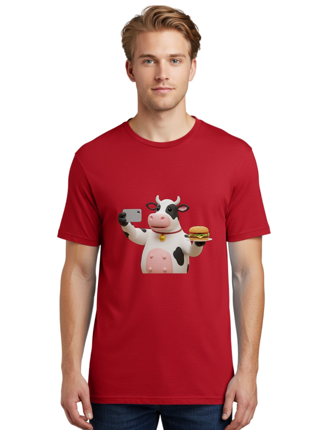 Cow-Taking-Selfie-With-Burger-1 Men'S Graphic Tee, 100% Cotton, Comfortable Casual Summer Wear, Machine Washable, Vintage Camera, Old Camera, Antique Camera, Black Camera, Classic Photography, Photography Equipment, Nostalgic Device, Bah812 19