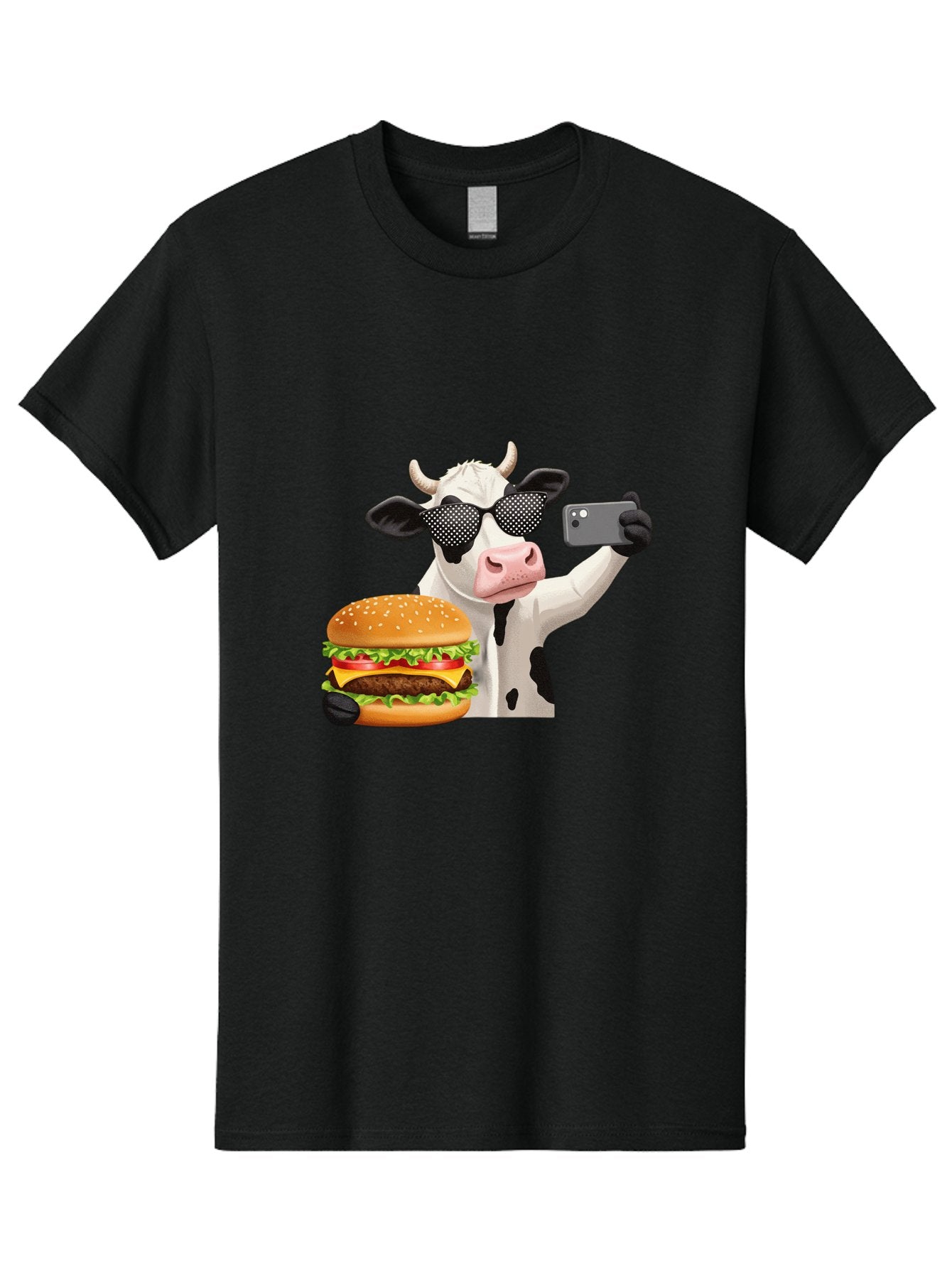 Cow-Taking-Selfie-With-Burger Men'S Graphic Tee, 100% Cotton, Comfortable Casual Summer Wear, Machine Washable, Vintage Camera, Old Camera, Antique Camera, Black Camera, Classic Photography, Photography Equipment, Nostalgic Device, Bah813 10