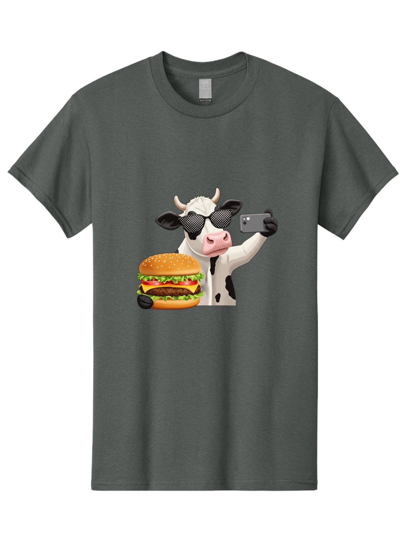 Cow-Taking-Selfie-With-Burger Men'S Graphic Tee, 100% Cotton, Comfortable Casual Summer Wear, Machine Washable, Vintage Camera, Old Camera, Antique Camera, Black Camera, Classic Photography, Photography Equipment, Nostalgic Device, Bah813 13