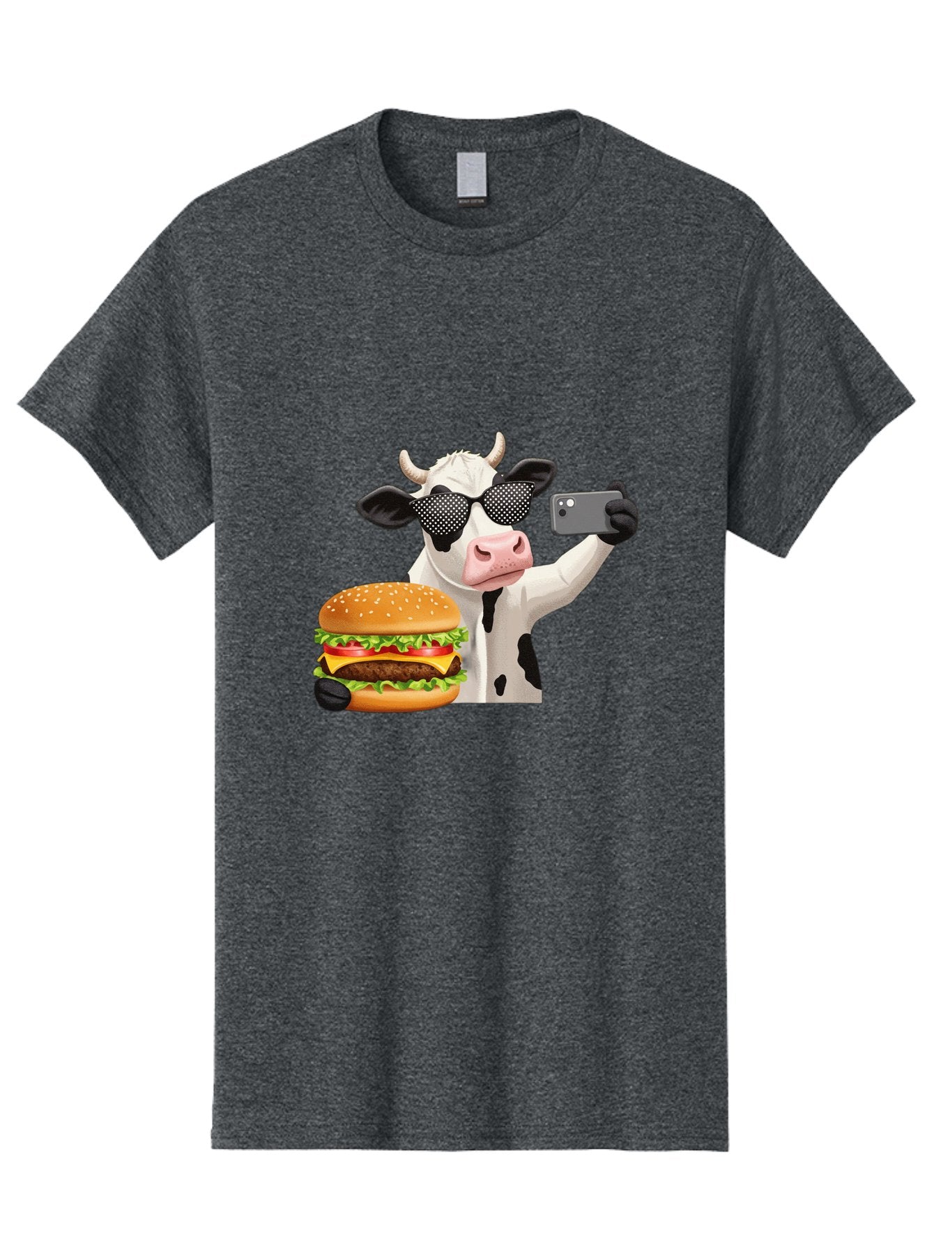 Cow-Taking-Selfie-With-Burger Men'S Graphic Tee, 100% Cotton, Comfortable Casual Summer Wear, Machine Washable, Vintage Camera, Old Camera, Antique Camera, Black Camera, Classic Photography, Photography Equipment, Nostalgic Device, Bah813