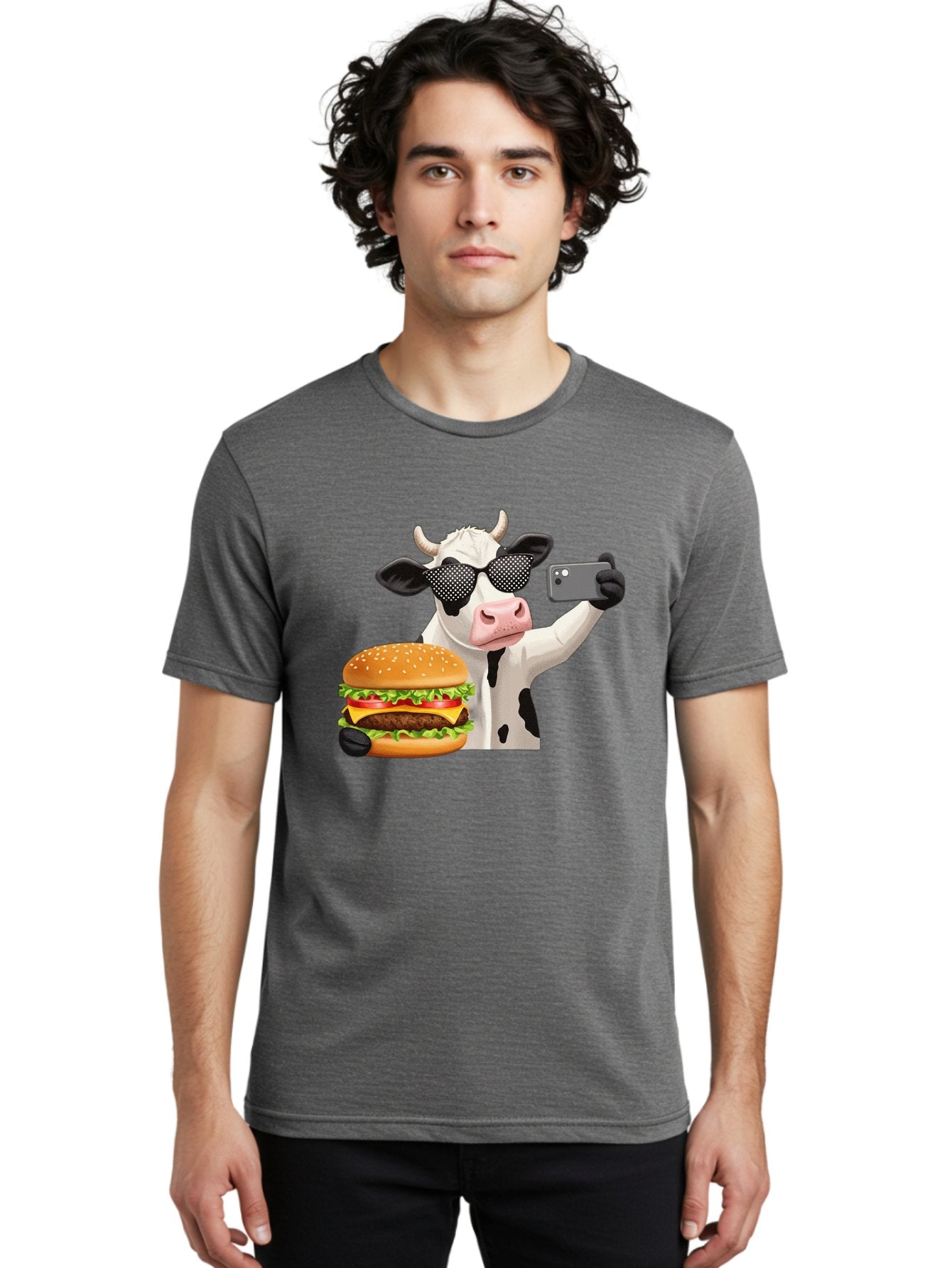 Cow-Taking-Selfie-With-Burger Men'S Graphic Tee, 100% Cotton, Comfortable Casual Summer Wear, Machine Washable, Vintage Camera, Old Camera, Antique Camera, Black Camera, Classic Photography, Photography Equipment, Nostalgic Device, Bah813 29
