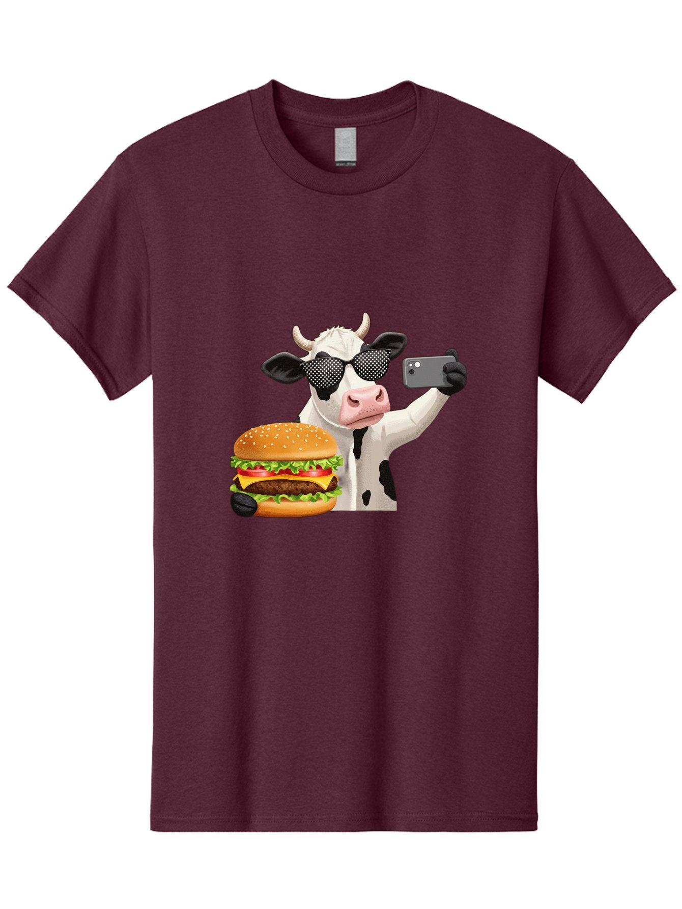 Cow-Taking-Selfie-With-Burger Men'S Graphic Tee, 100% Cotton, Comfortable Casual Summer Wear, Machine Washable, Vintage Camera, Old Camera, Antique Camera, Black Camera, Classic Photography, Photography Equipment, Nostalgic Device, Bah813 6