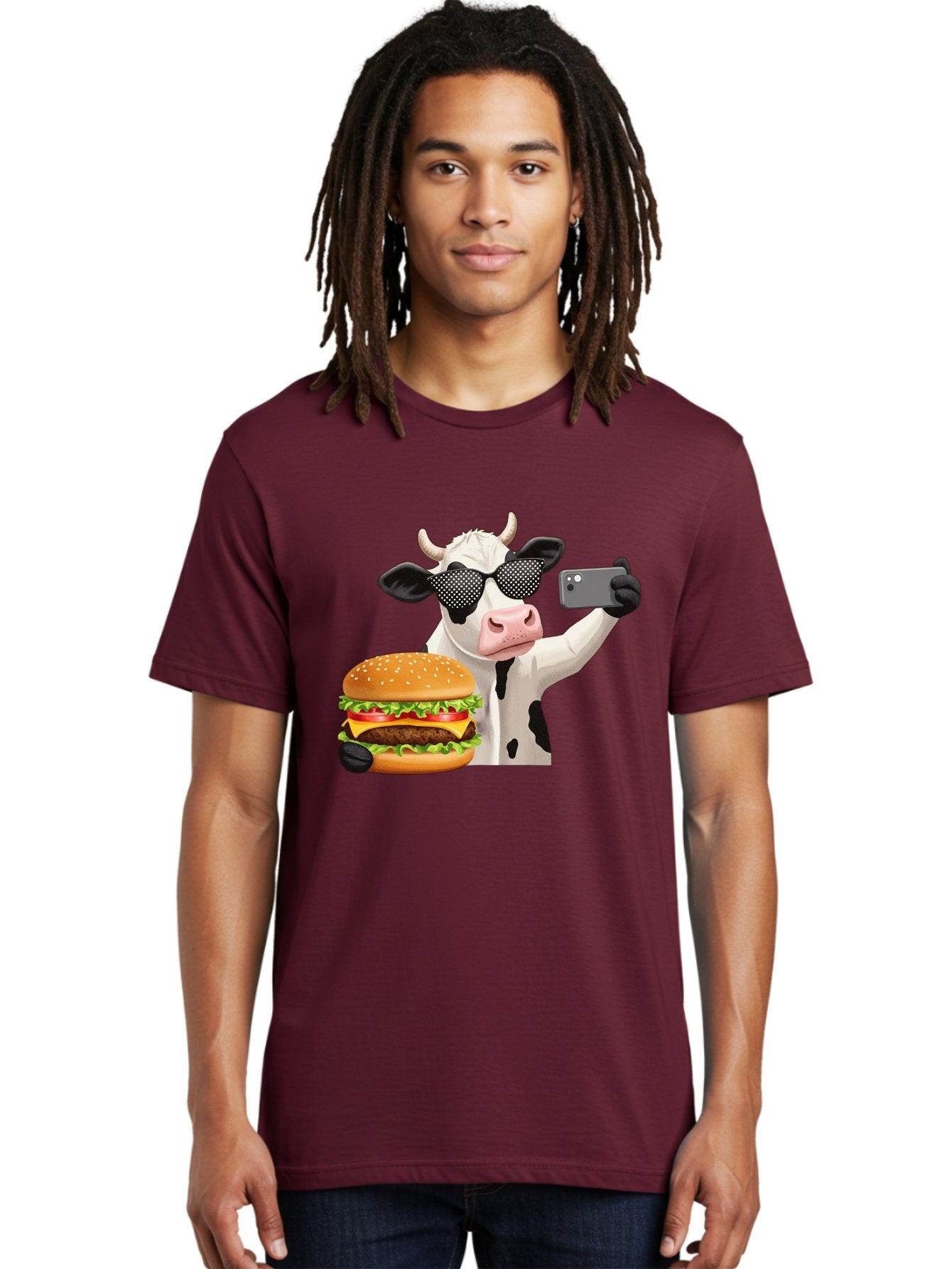 Cow-Taking-Selfie-With-Burger Men'S Graphic Tee, 100% Cotton, Comfortable Casual Summer Wear, Machine Washable, Vintage Camera, Old Camera, Antique Camera, Black Camera, Classic Photography, Photography Equipment, Nostalgic Device, Bah813 24