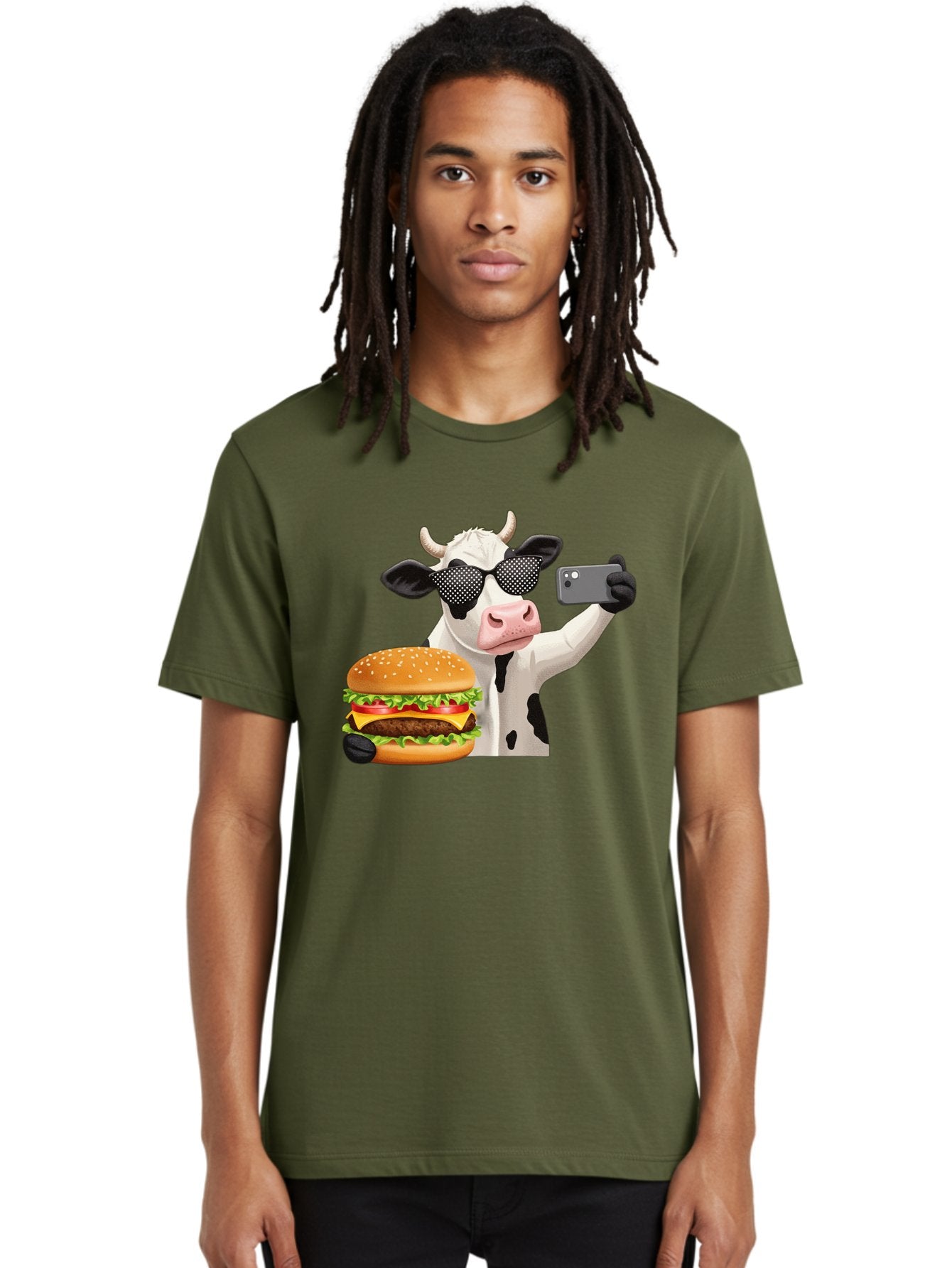 Cow-Taking-Selfie-With-Burger Men'S Graphic Tee, 100% Cotton, Comfortable Casual Summer Wear, Machine Washable, Vintage Camera, Old Camera, Antique Camera, Black Camera, Classic Photography, Photography Equipment, Nostalgic Device, Bah813 28