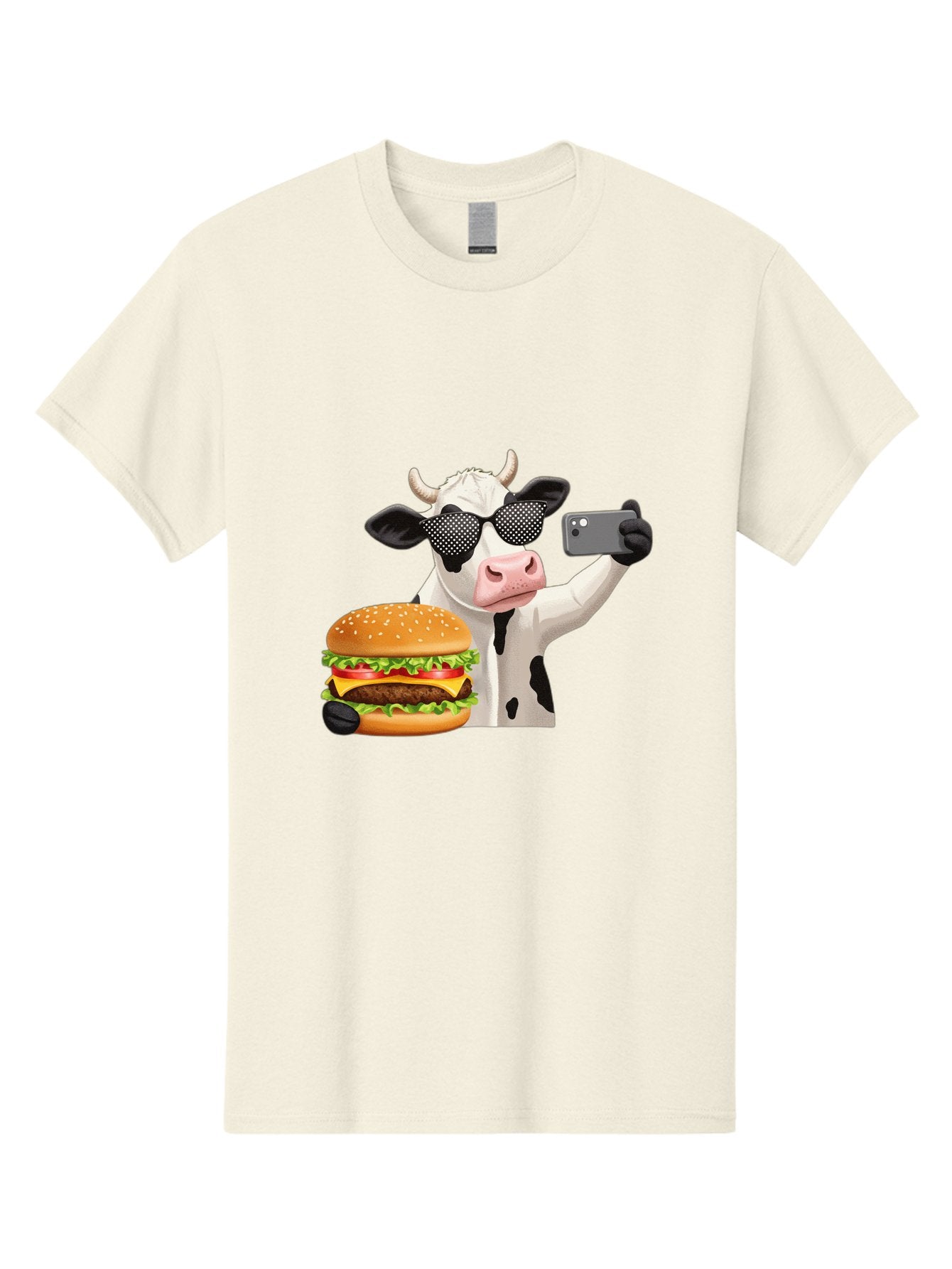 Cow-Taking-Selfie-With-Burger Men'S Graphic Tee, 100% Cotton, Comfortable Casual Summer Wear, Machine Washable, Vintage Camera, Old Camera, Antique Camera, Black Camera, Classic Photography, Photography Equipment, Nostalgic Device, Bah813