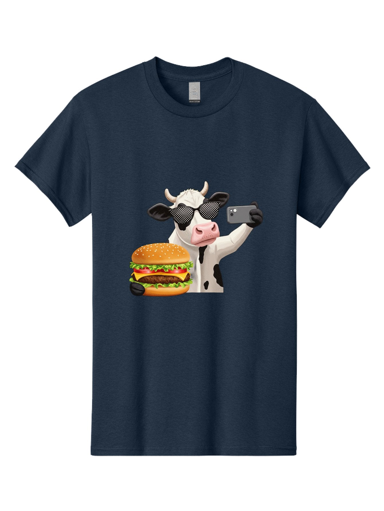 Cow-Taking-Selfie-With-Burger Men'S Graphic Tee, 100% Cotton, Comfortable Casual Summer Wear, Machine Washable, Vintage Camera, Old Camera, Antique Camera, Black Camera, Classic Photography, Photography Equipment, Nostalgic Device, Bah813 15