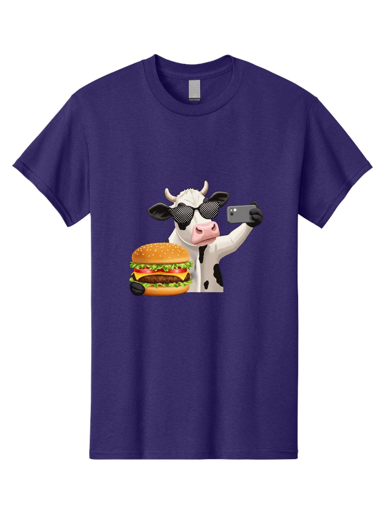 Cow-Taking-Selfie-With-Burger Men'S Graphic Tee, 100% Cotton, Comfortable Casual Summer Wear, Machine Washable, Vintage Camera, Old Camera, Antique Camera, Black Camera, Classic Photography, Photography Equipment, Nostalgic Device, Bah813 7