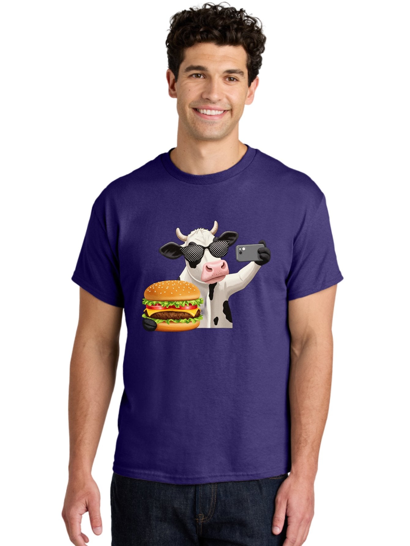 Cow-Taking-Selfie-With-Burger Men'S Graphic Tee, 100% Cotton, Comfortable Casual Summer Wear, Machine Washable, Vintage Camera, Old Camera, Antique Camera, Black Camera, Classic Photography, Photography Equipment, Nostalgic Device, Bah813 16