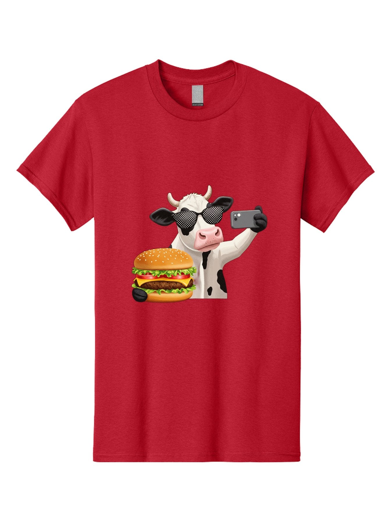 Cow-Taking-Selfie-With-Burger Men'S Graphic Tee, 100% Cotton, Comfortable Casual Summer Wear, Machine Washable, Vintage Camera, Old Camera, Antique Camera, Black Camera, Classic Photography, Photography Equipment, Nostalgic Device, Bah813 5