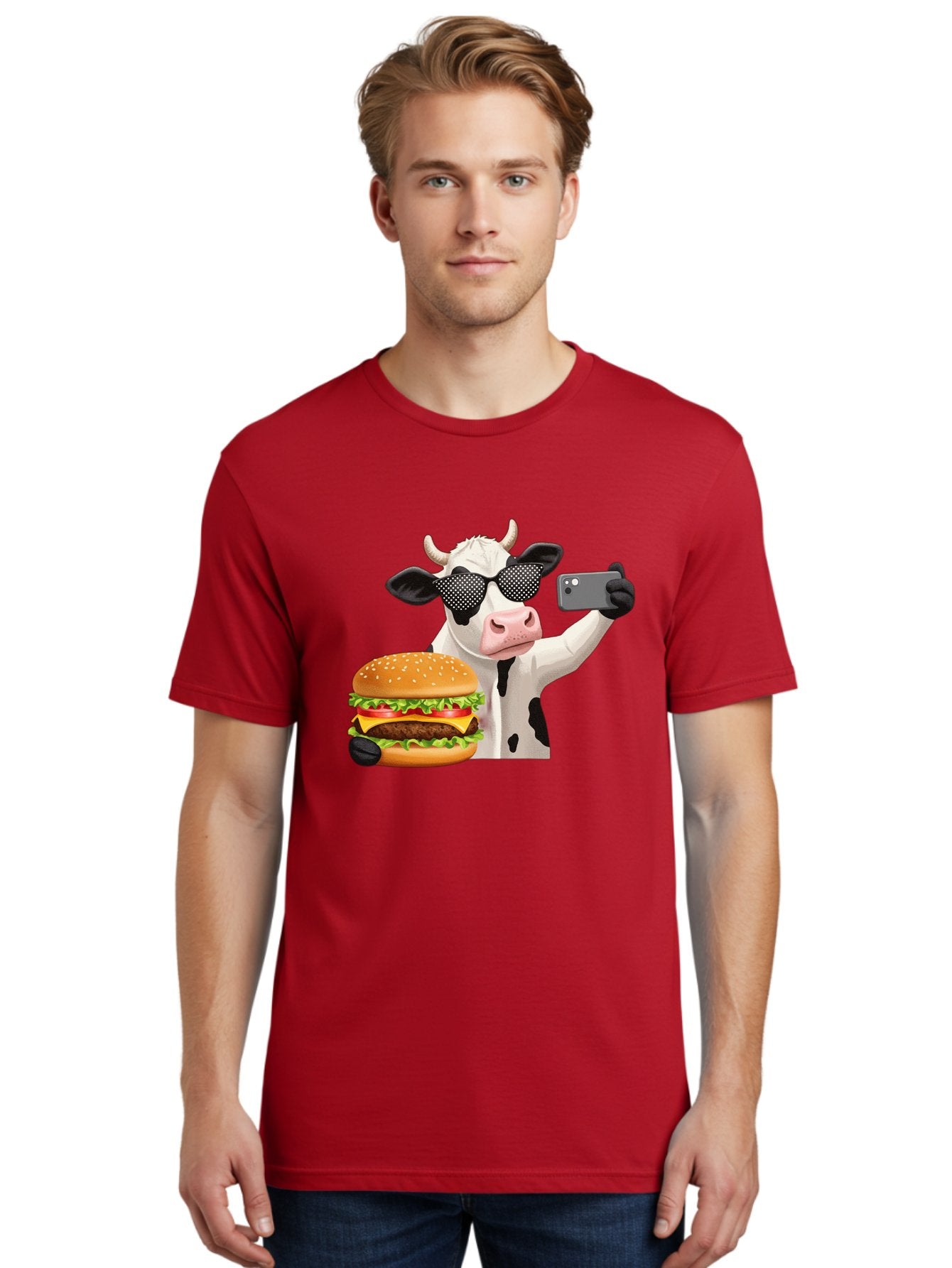 Cow-Taking-Selfie-With-Burger Men'S Graphic Tee, 100% Cotton, Comfortable Casual Summer Wear, Machine Washable, Vintage Camera, Old Camera, Antique Camera, Black Camera, Classic Photography, Photography Equipment, Nostalgic Device, Bah813 23