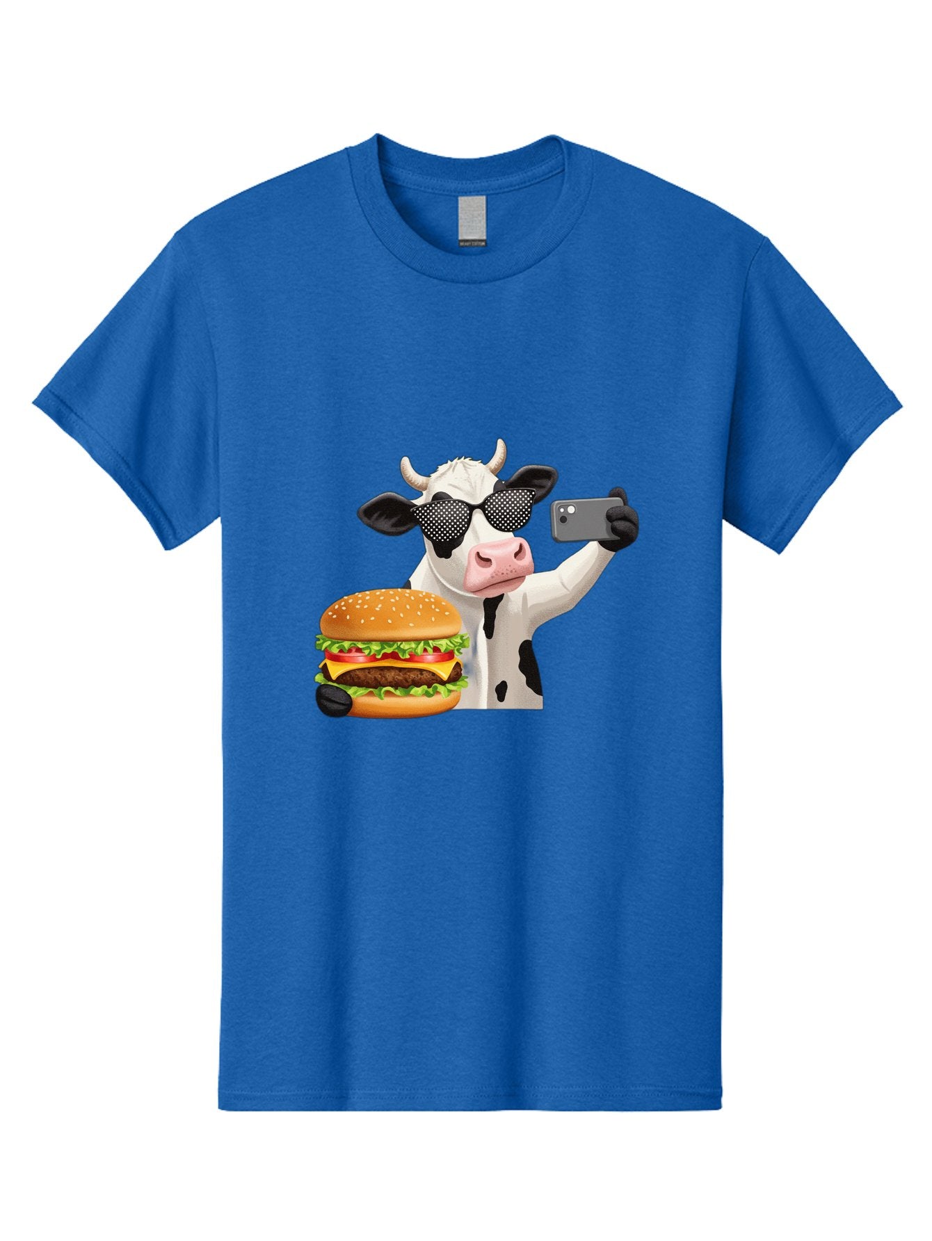 Cow-Taking-Selfie-With-Burger Men'S Graphic Tee, 100% Cotton, Comfortable Casual Summer Wear, Machine Washable, Vintage Camera, Old Camera, Antique Camera, Black Camera, Classic Photography, Photography Equipment, Nostalgic Device, Bah813 8