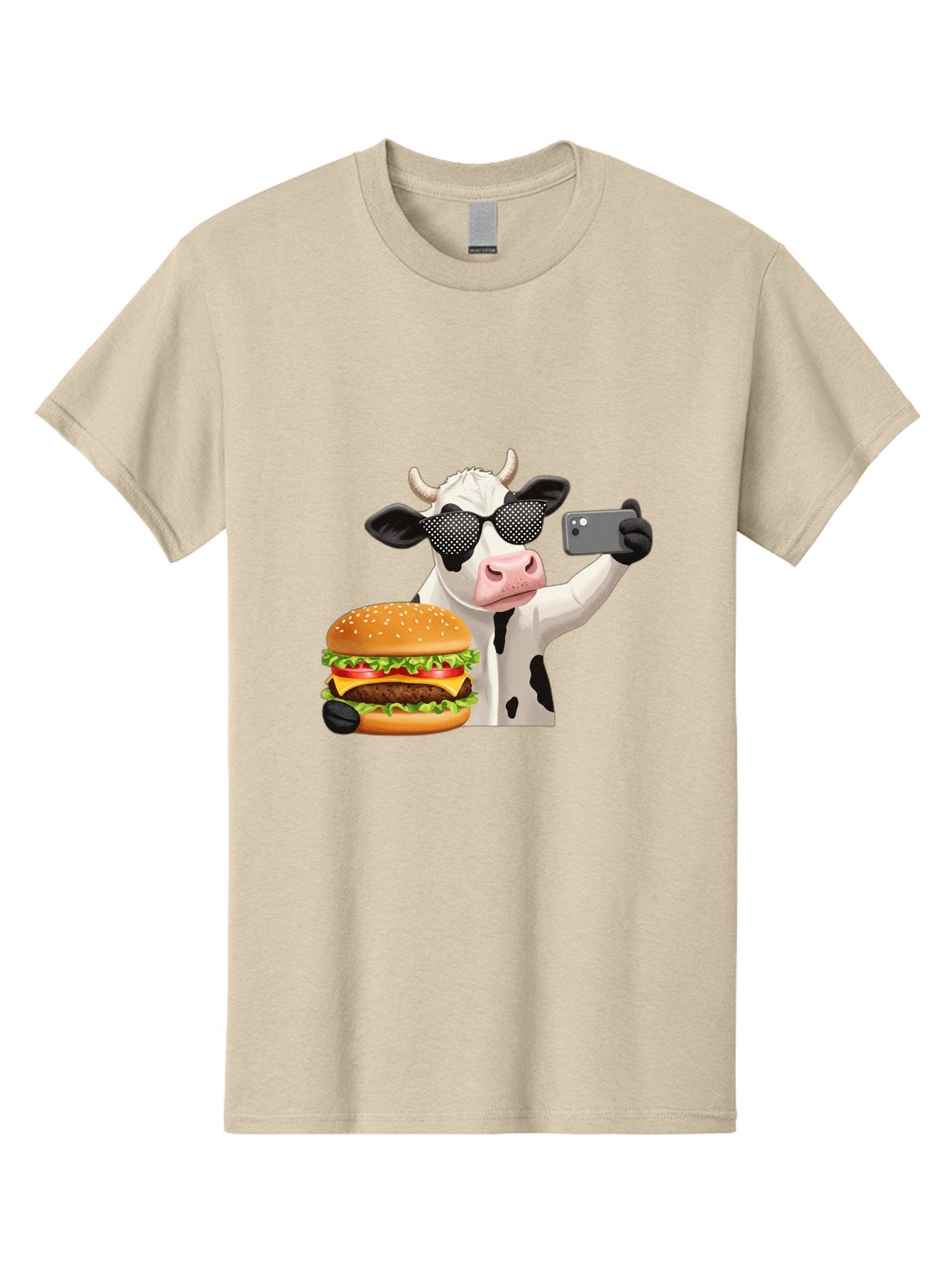 Cow-Taking-Selfie-With-Burger Men'S Graphic Tee, 100% Cotton, Comfortable Casual Summer Wear, Machine Washable, Vintage Camera, Old Camera, Antique Camera, Black Camera, Classic Photography, Photography Equipment, Nostalgic Device, Bah813 9