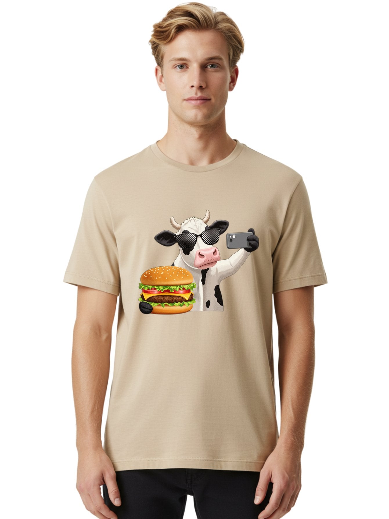 Cow-Taking-Selfie-With-Burger Men'S Graphic Tee, 100% Cotton, Comfortable Casual Summer Wear, Machine Washable, Vintage Camera, Old Camera, Antique Camera, Black Camera, Classic Photography, Photography Equipment, Nostalgic Device, Bah813 26