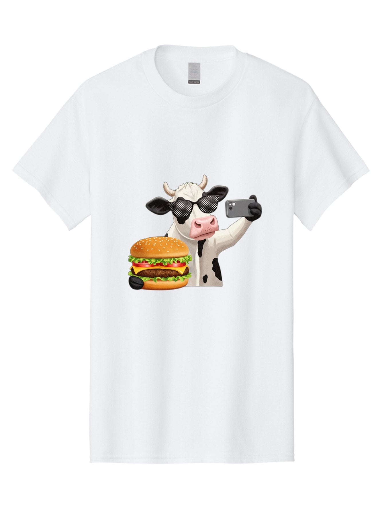 Cow-Taking-Selfie-With-Burger Men'S Graphic Tee, 100% Cotton, Comfortable Casual Summer Wear, Machine Washable, Vintage Camera, Old Camera, Antique Camera, Black Camera, Classic Photography, Photography Equipment, Nostalgic Device, Bah813 3