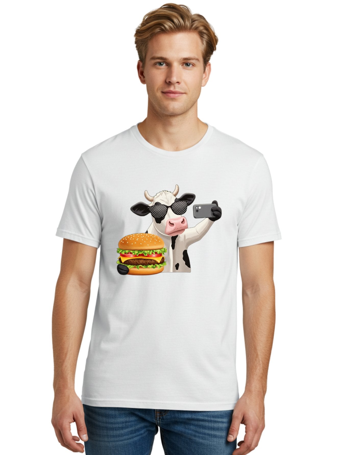 Cow-Taking-Selfie-With-Burger Men'S Graphic Tee, 100% Cotton, Comfortable Casual Summer Wear, Machine Washable, Vintage Camera, Old Camera, Antique Camera, Black Camera, Classic Photography, Photography Equipment, Nostalgic Device, Bah813 22