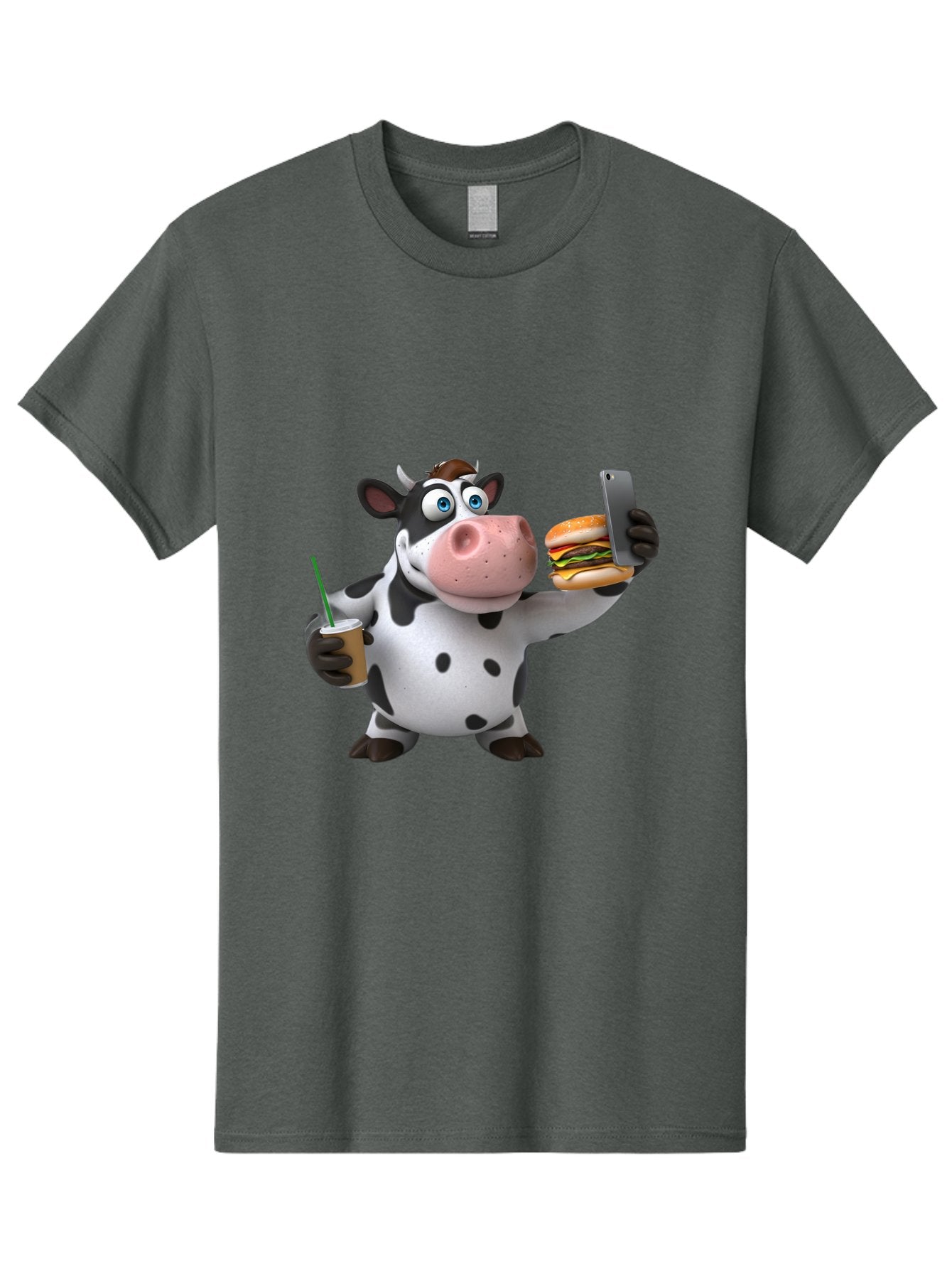 Cow-Taking-Selfie Men'S Graphic Tee, 100% Cotton, Comfortable Casual Summer Wear, Machine Washable, Vintage Camera, Old Camera, Antique Camera, Black Camera, Classic Photography, Photography Equipment, Nostalgic Device, Film Camera, Camera Art Bah814