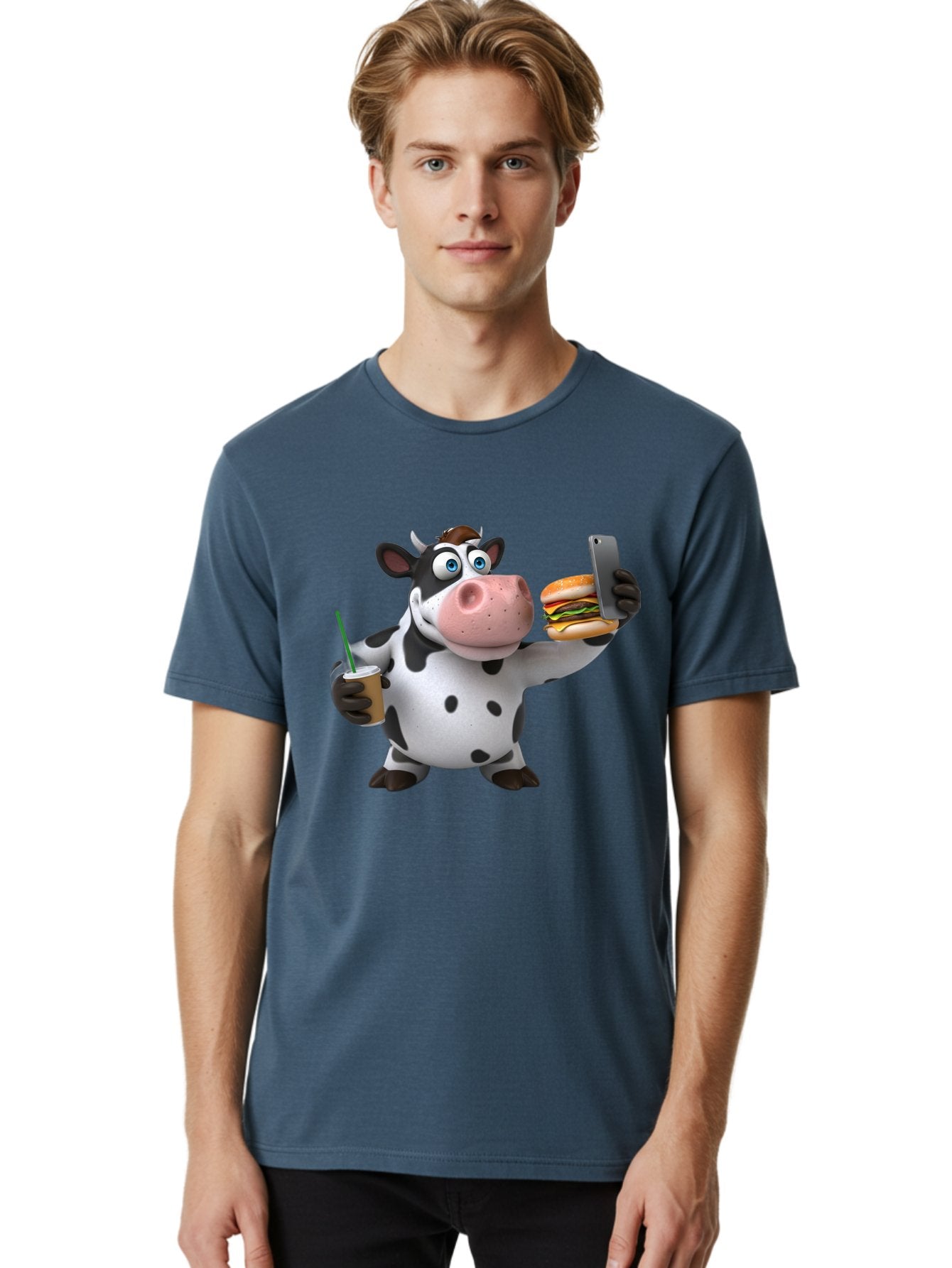 Cow-Taking-Selfie Men'S Graphic Tee, 100% Cotton, Comfortable Casual Summer Wear, Machine Washable, Vintage Camera, Old Camera, Antique Camera, Black Camera, Classic Photography, Photography Equipment, Nostalgic Device, Film Camera, Camera Art Bah814 27
