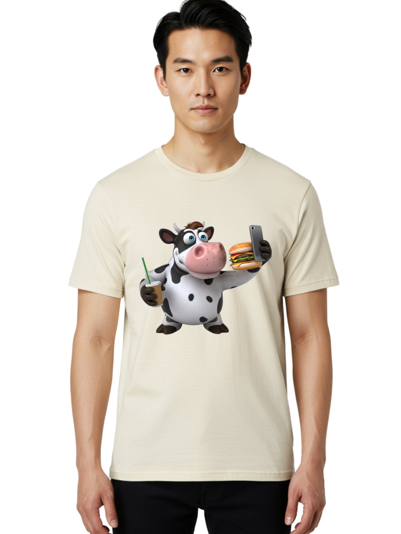 Cow-Taking-Selfie Men'S Graphic Tee, 100% Cotton, Comfortable Casual Summer Wear, Machine Washable, Vintage Camera, Old Camera, Antique Camera, Black Camera, Classic Photography, Photography Equipment, Nostalgic Device, Film Camera, Camera Art Bah814 28