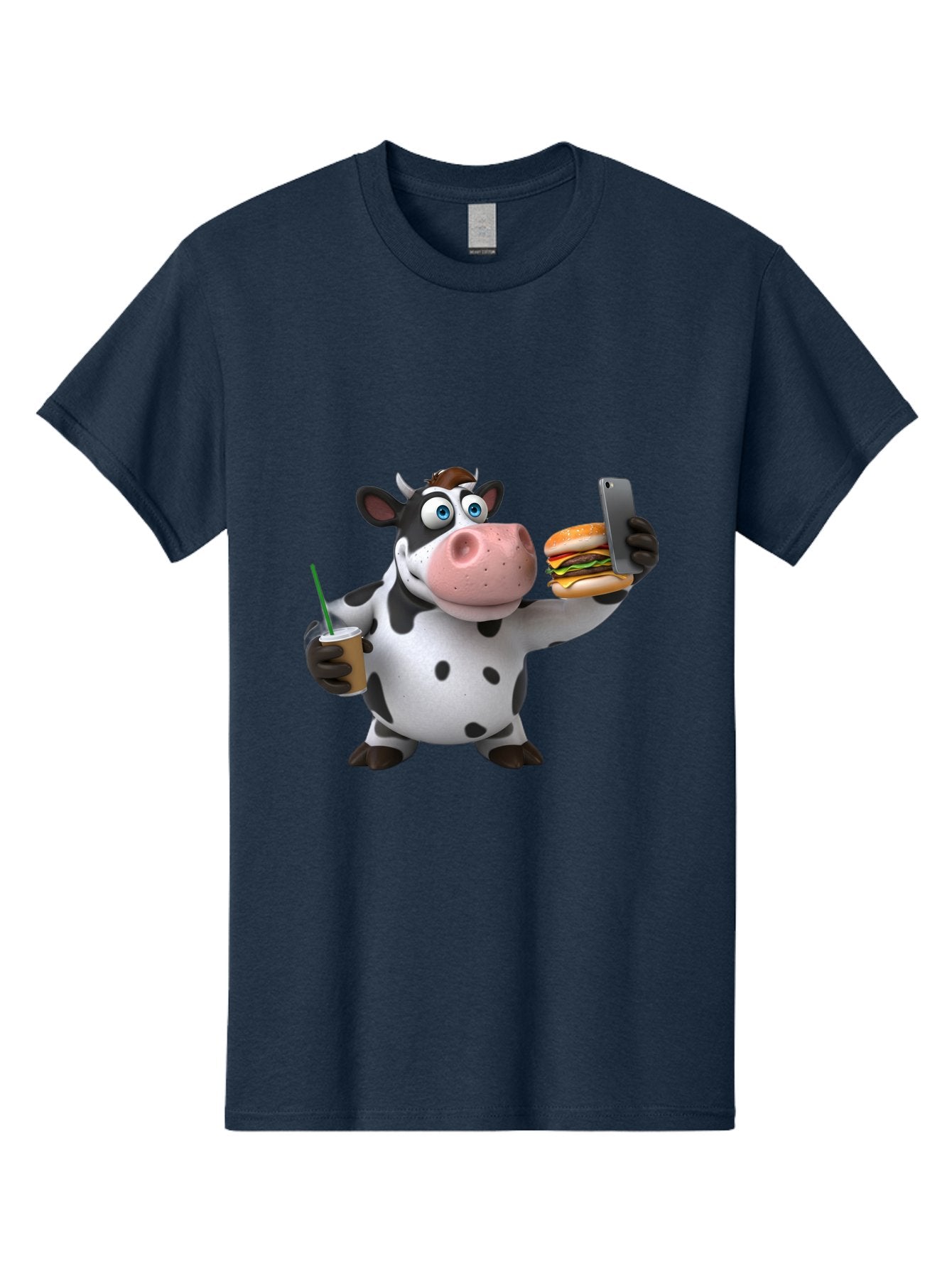 Cow-Taking-Selfie Men'S Graphic Tee, 100% Cotton, Comfortable Casual Summer Wear, Machine Washable, Vintage Camera, Old Camera, Antique Camera, Black Camera, Classic Photography, Photography Equipment, Nostalgic Device, Film Camera, Camera Art Bah814 3