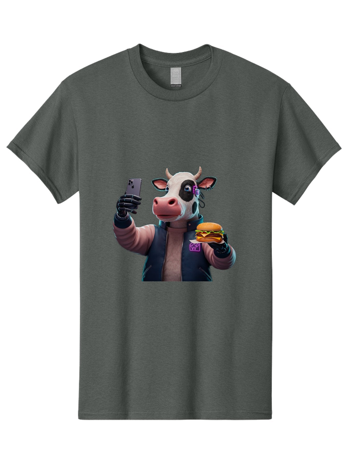 Cow-Wearing-Black-Vest-Holding-Cheeseburger-And-Iphone Men'S Graphic Tee, 100% Cotton, Comfortable Casual Summer Wear, Machine Washable, Vintage Camera, Old Camera, Antique Camera, Black Camera, Classic Photography, Photography Equipment, Bah816 3