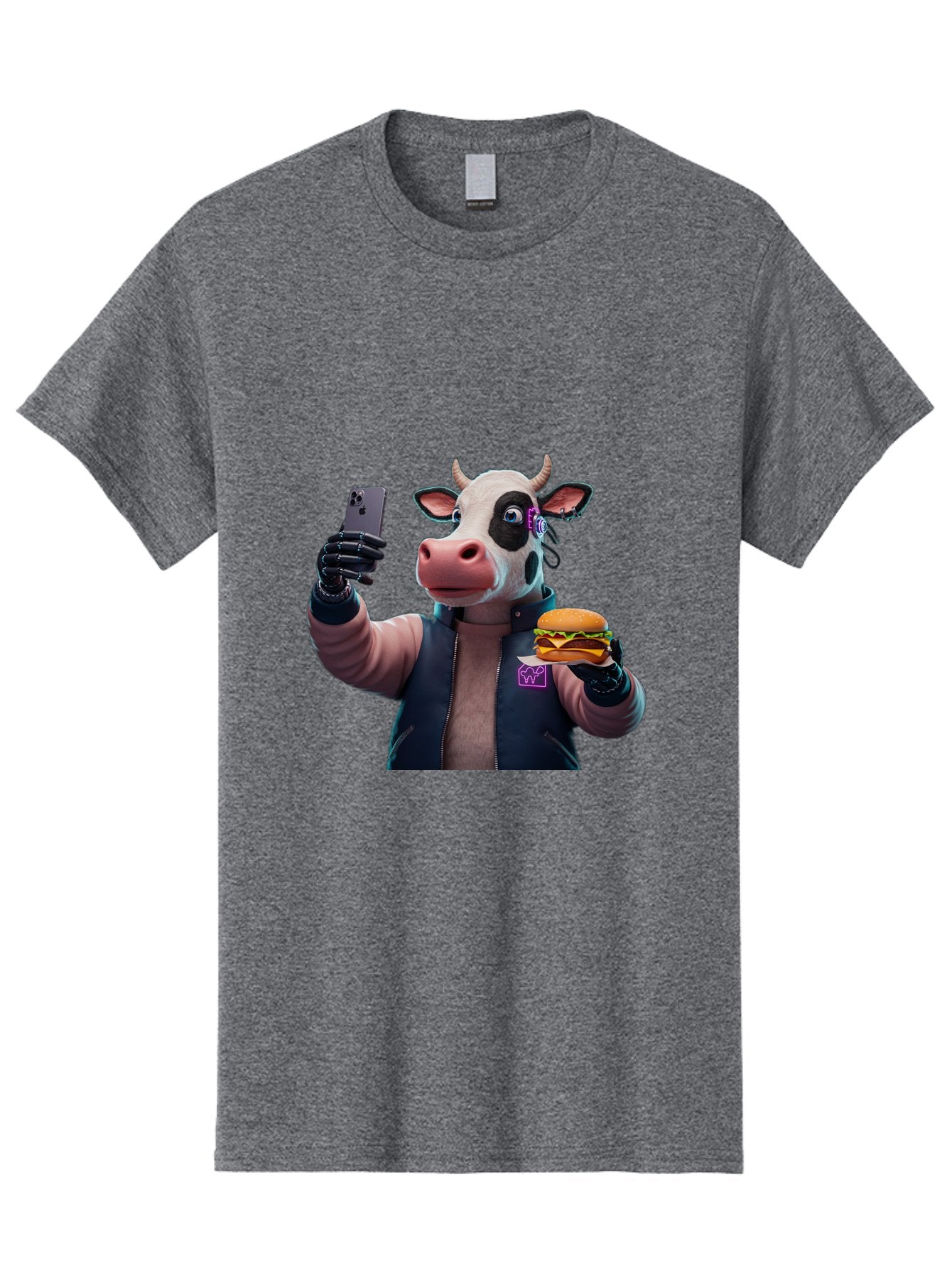 Cow-Wearing-Black-Vest-Holding-Cheeseburger-And-Iphone Men'S Graphic Tee, 100% Cotton, Comfortable Casual Summer Wear, Machine Washable, Vintage Camera, Old Camera, Antique Camera, Black Camera, Classic Photography, Photography Equipment, Bah816 5