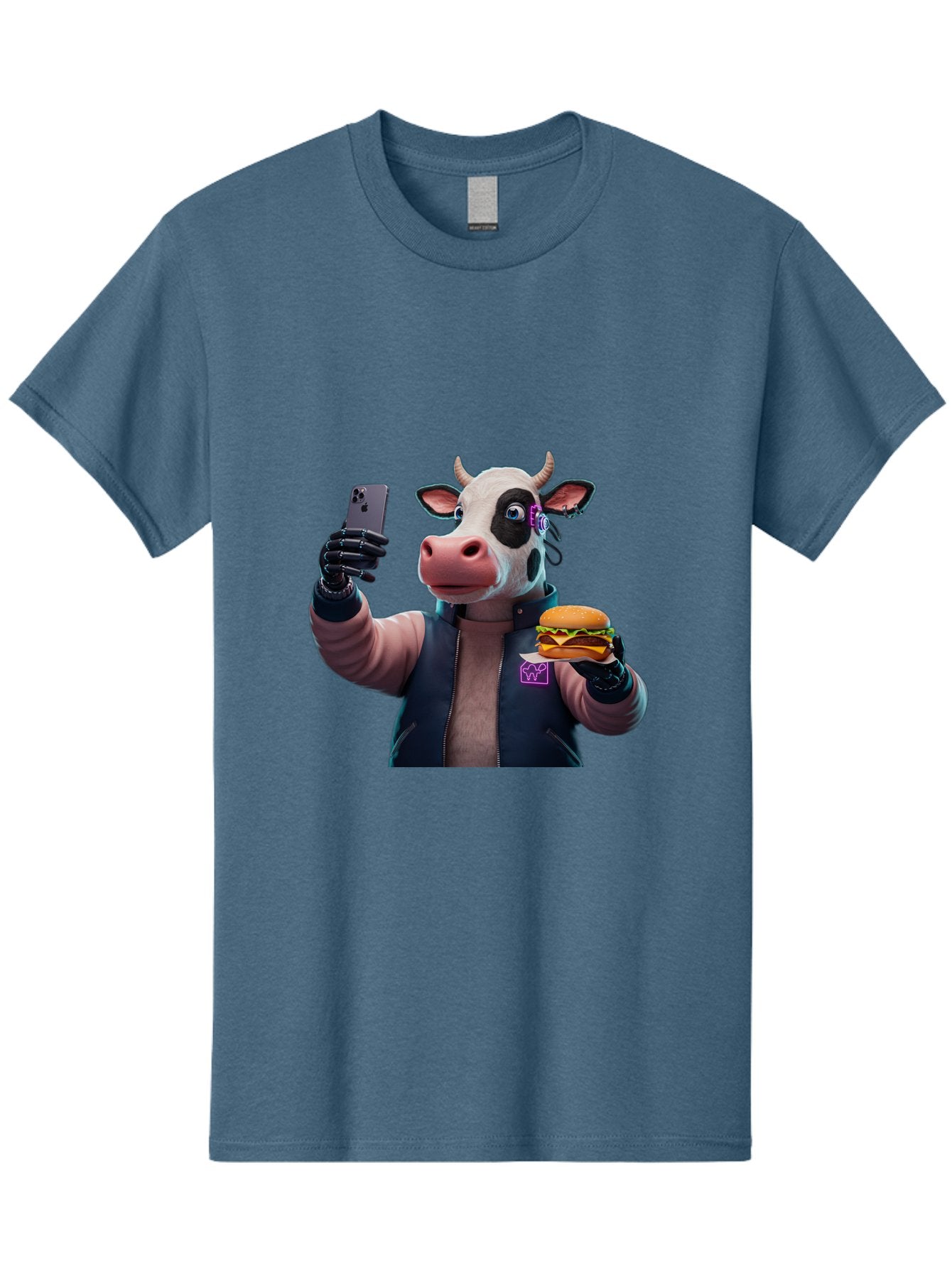 Cow-Wearing-Black-Vest-Holding-Cheeseburger-And-Iphone Men'S Graphic Tee, 100% Cotton, Comfortable Casual Summer Wear, Machine Washable, Vintage Camera, Old Camera, Antique Camera, Black Camera, Classic Photography, Photography Equipment, Bah816 7