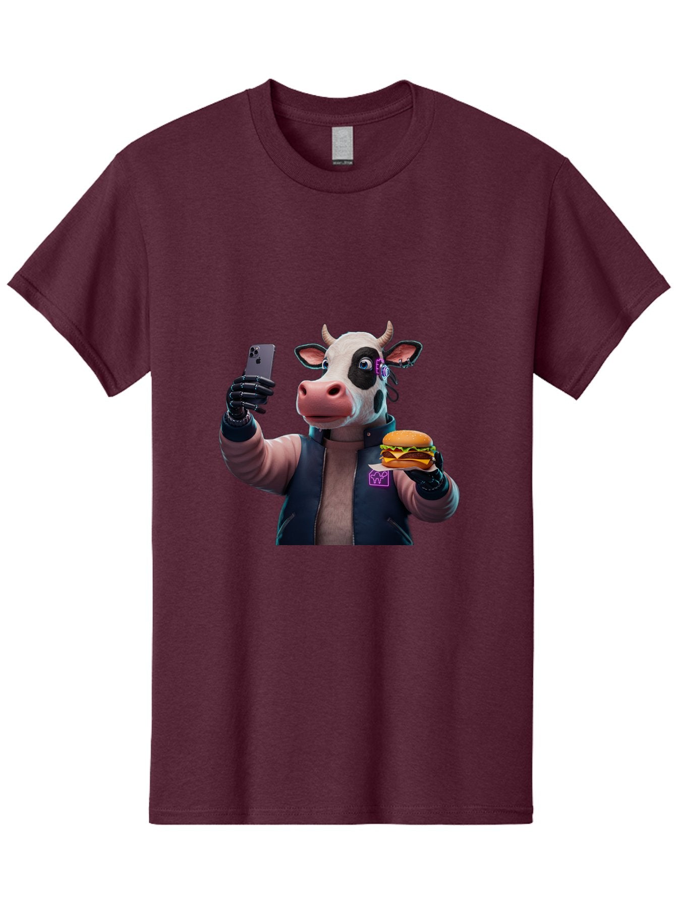 Cow-Wearing-Black-Vest-Holding-Cheeseburger-And-Iphone Men'S Graphic Tee, 100% Cotton, Comfortable Casual Summer Wear, Machine Washable, Vintage Camera, Old Camera, Antique Camera, Black Camera, Classic Photography, Photography Equipment, Bah816 8