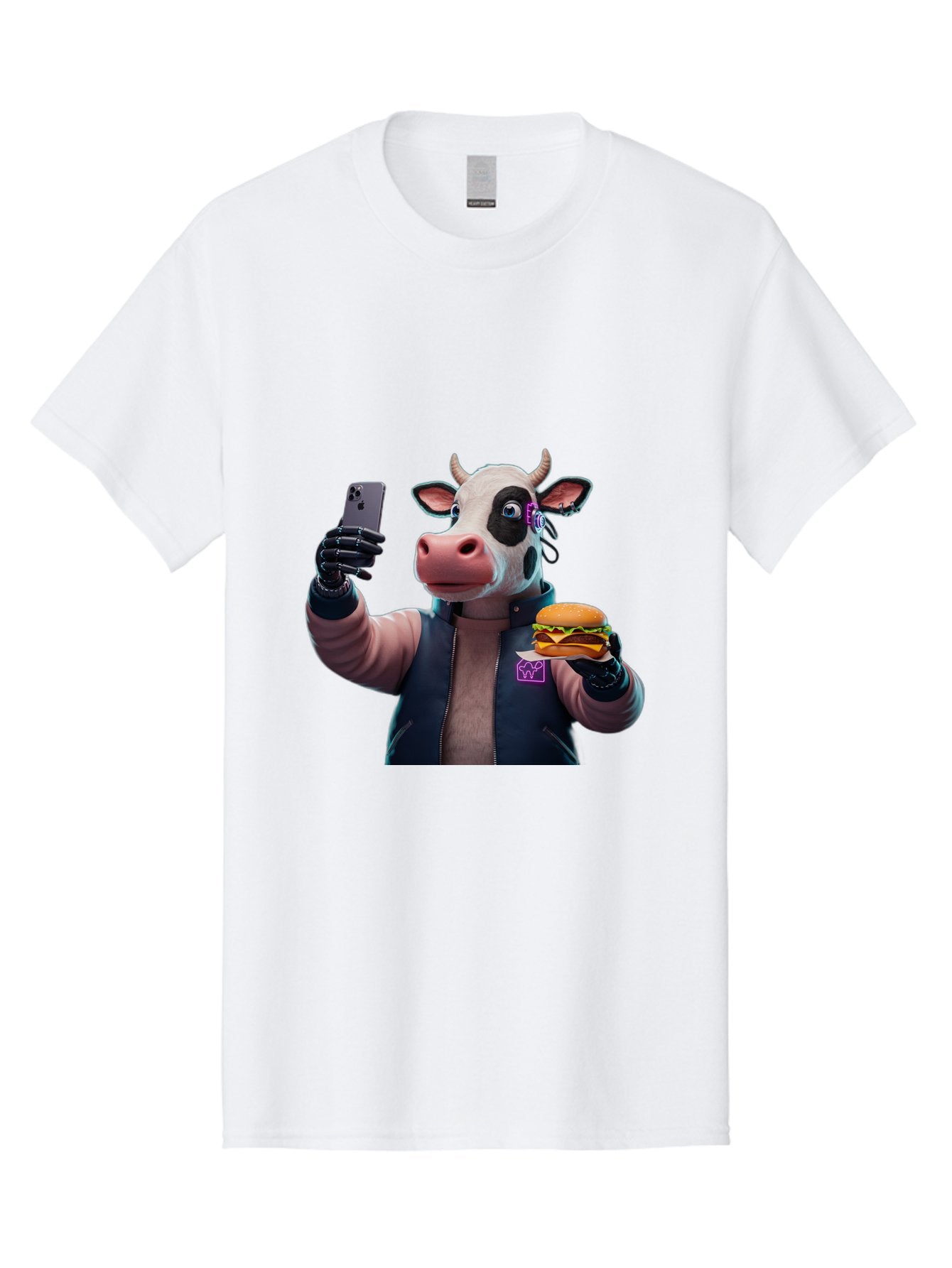 Cow-Wearing-Black-Vest-Holding-Cheeseburger-And-Iphone Men'S Graphic Tee, 100% Cotton, Comfortable Casual Summer Wear, Machine Washable, Vintage Camera, Old Camera, Antique Camera, Black Camera, Classic Photography, Photography Equipment, Bah816 6