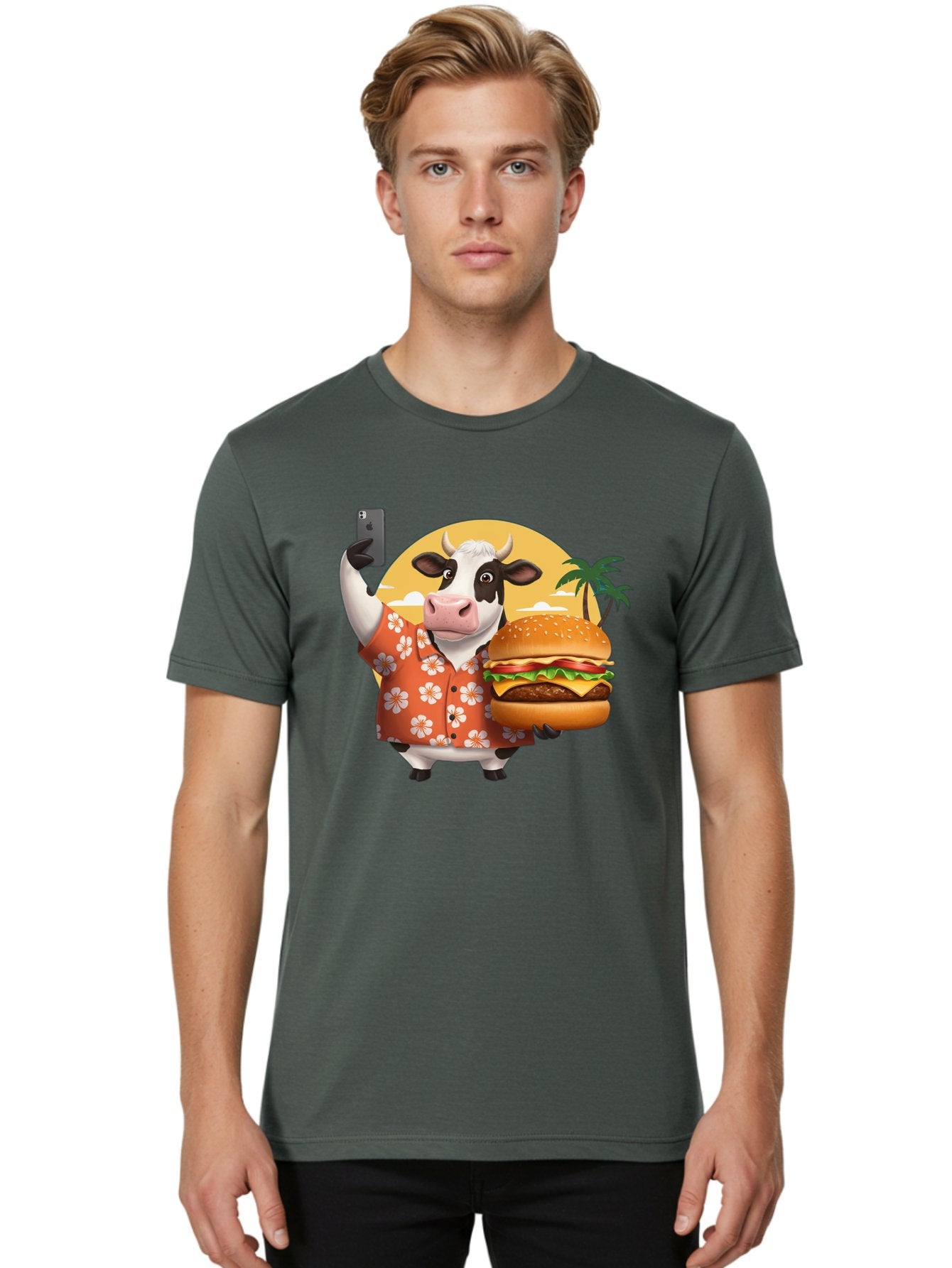 Cow-With-Burger-1 Men'S Graphic Tee, 100% Cotton, Comfortable Casual Summer Wear, Machine Washable, Vintage Camera, Old Camera, Antique Camera, Black Camera, Classic Photography, Photography Equipment, Nostalgic Device, Film Camera, Camera Art Bah817 27