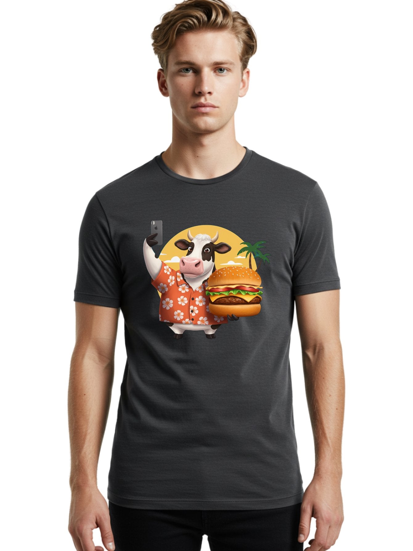 Cow-With-Burger-1 Men'S Graphic Tee, 100% Cotton, Comfortable Casual Summer Wear, Machine Washable, Vintage Camera, Old Camera, Antique Camera, Black Camera, Classic Photography, Photography Equipment, Nostalgic Device, Film Camera, Camera Art Bah817 17