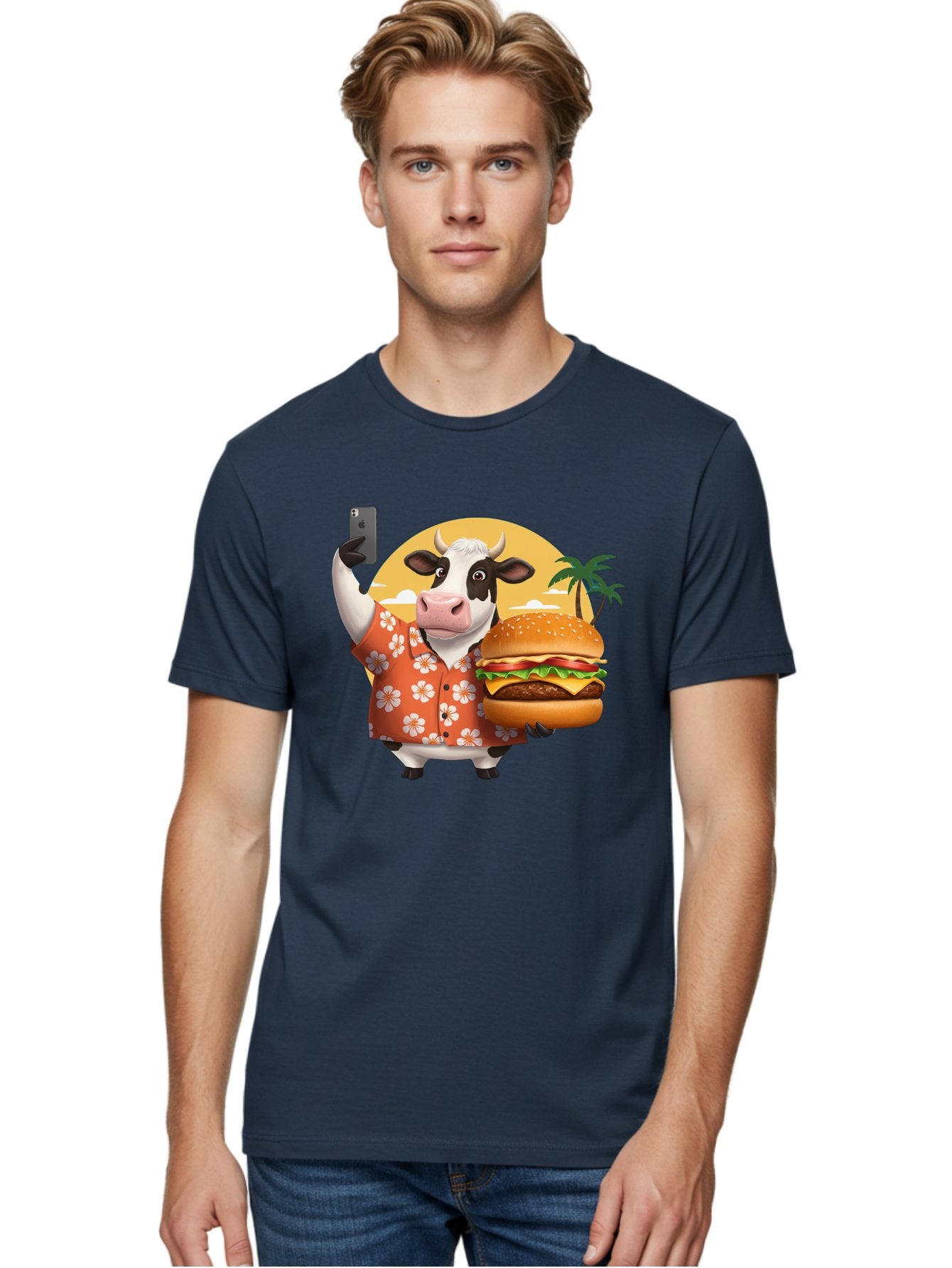 Cow-With-Burger-1 Men'S Graphic Tee, 100% Cotton, Comfortable Casual Summer Wear, Machine Washable, Vintage Camera, Old Camera, Antique Camera, Black Camera, Classic Photography, Photography Equipment, Nostalgic Device, Film Camera, Camera Art Bah817 24